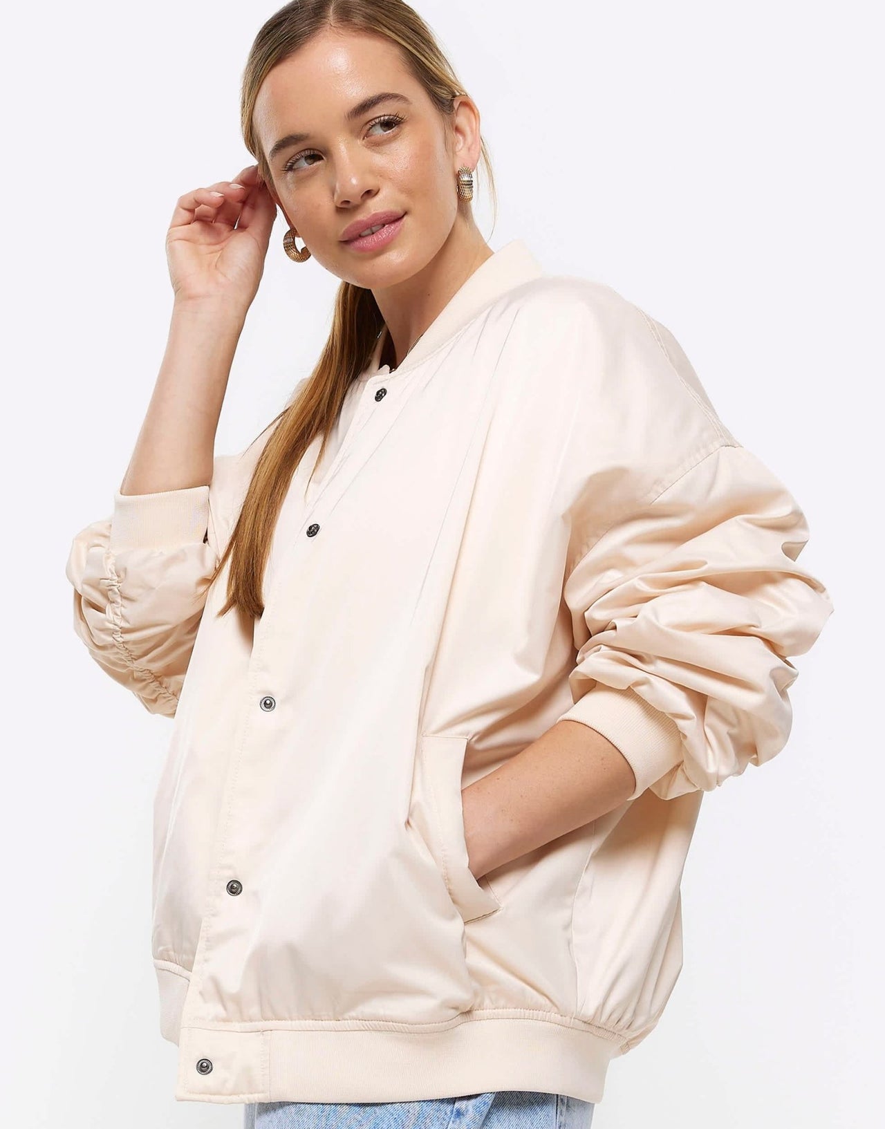 River Island Petite bomber jacket in light stone - ASOS Sample Sale EU Store