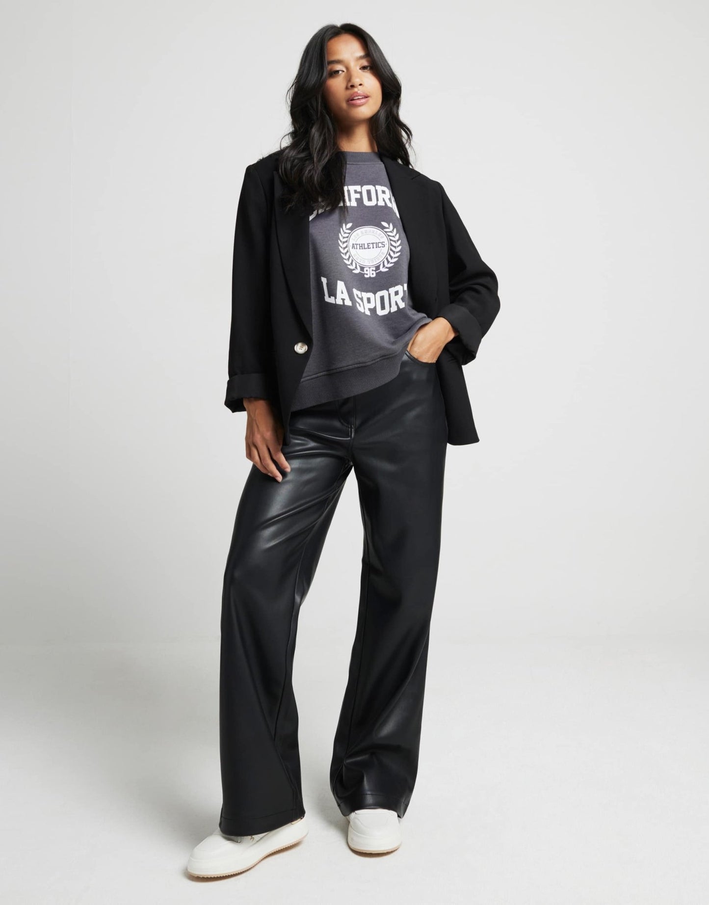 River Island Petite faux leather straight leg trouser in black - ASOS Sample Sale EU Store