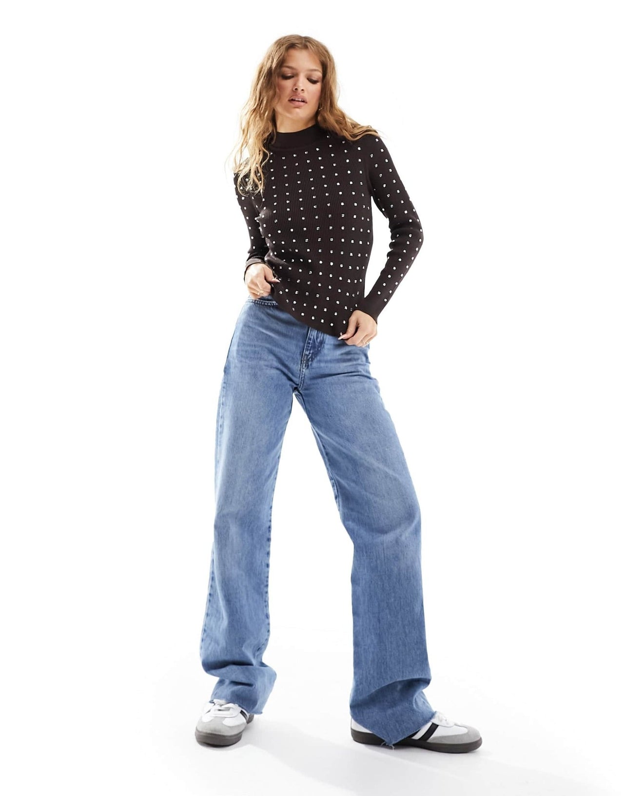 River Island Petite heatseal roll neck top in dark brown - ASOS Sample Sale EU Store