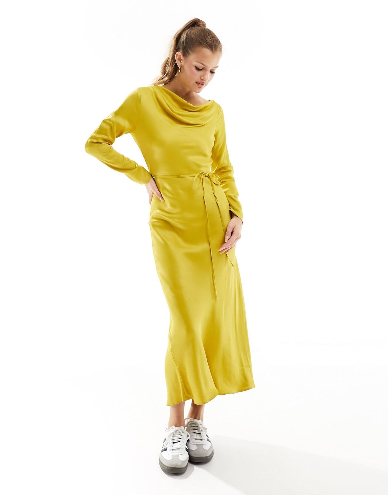 River Island Petite long sleeve seam detail midi dress in yellow - ASOS Sample Sale EU Store