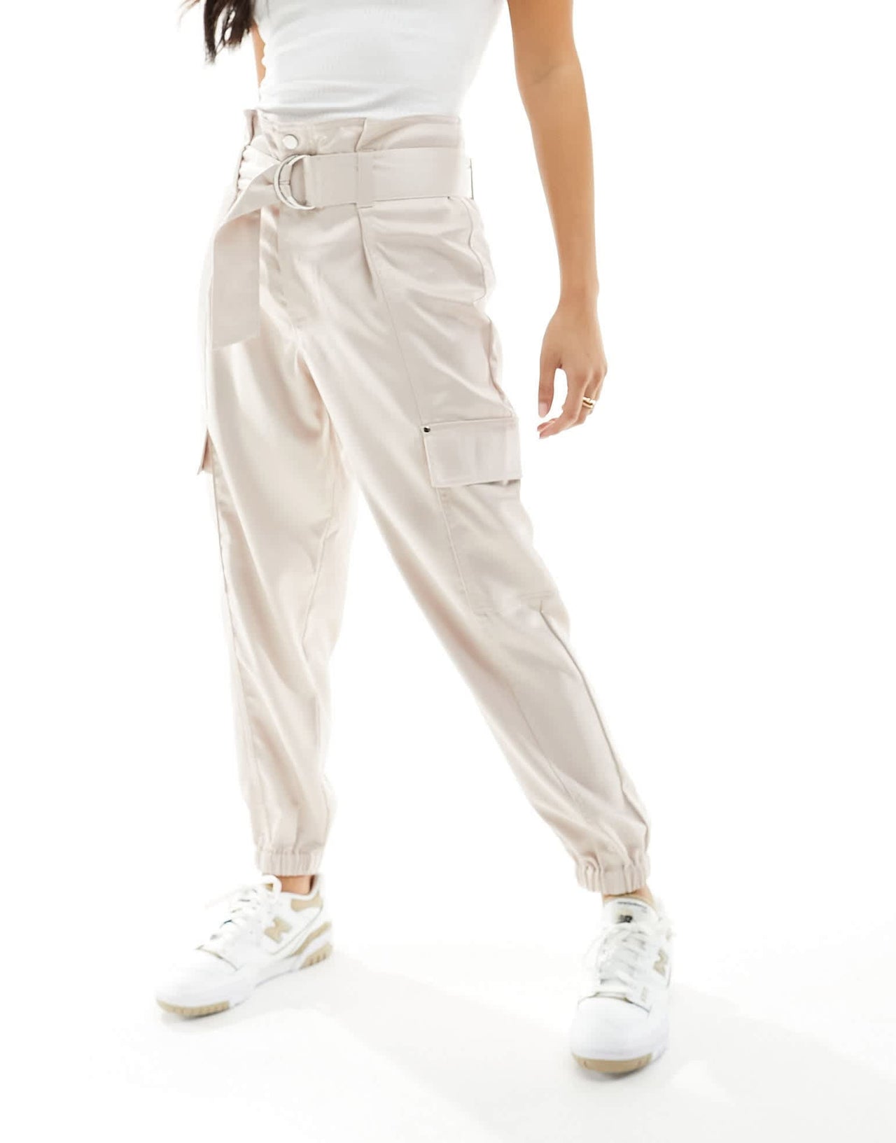River Island Petite satin paperbag waist trousers in champagne - ASOS Sample Sale EU Store