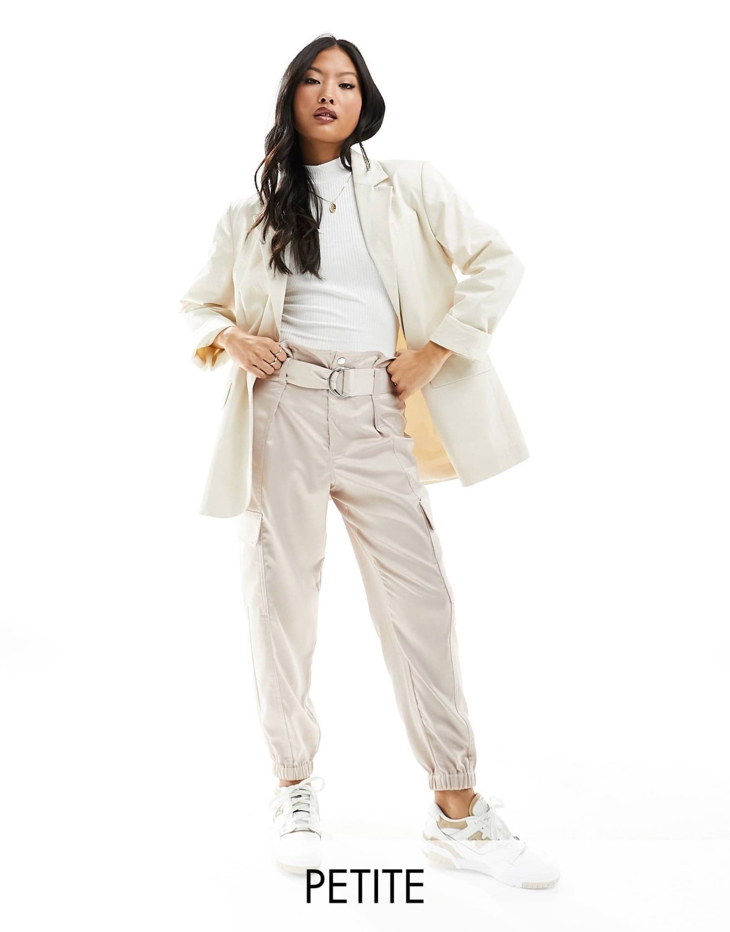 River Island Petite satin paperbag waist trousers in champagne - ASOS Sample Sale EU Store