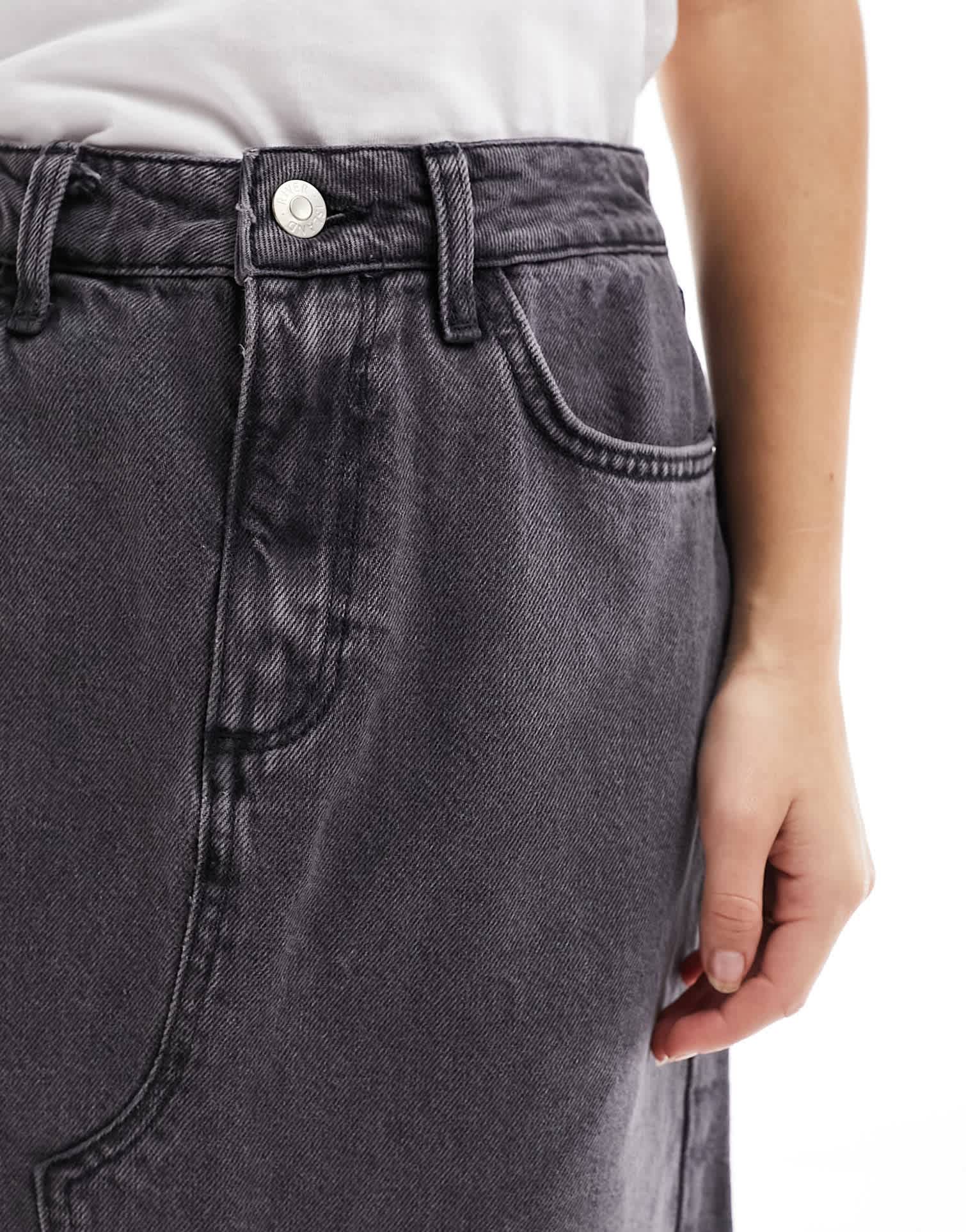 River Island Petite split front denim midaxi skirt in dark grey - ASOS Sample Sale EU Store