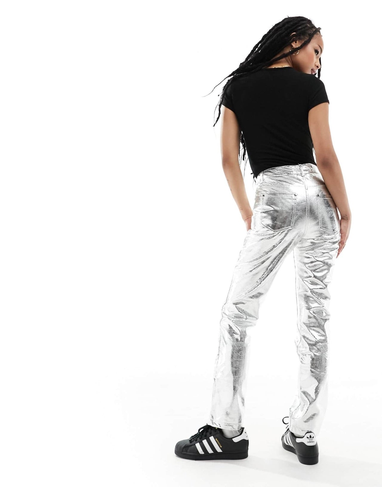 River Island Petite straight leg trouser in silver metallic - ASOS Sample Sale EU Store