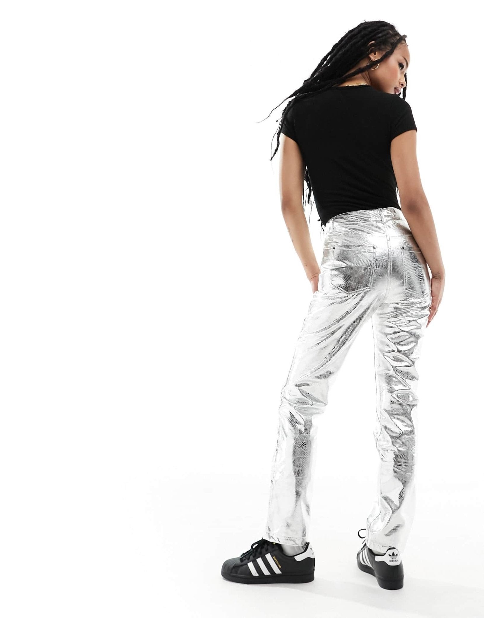 River Island Petite straight leg trouser in silver metallic - ASOS Sample Sale EU Store