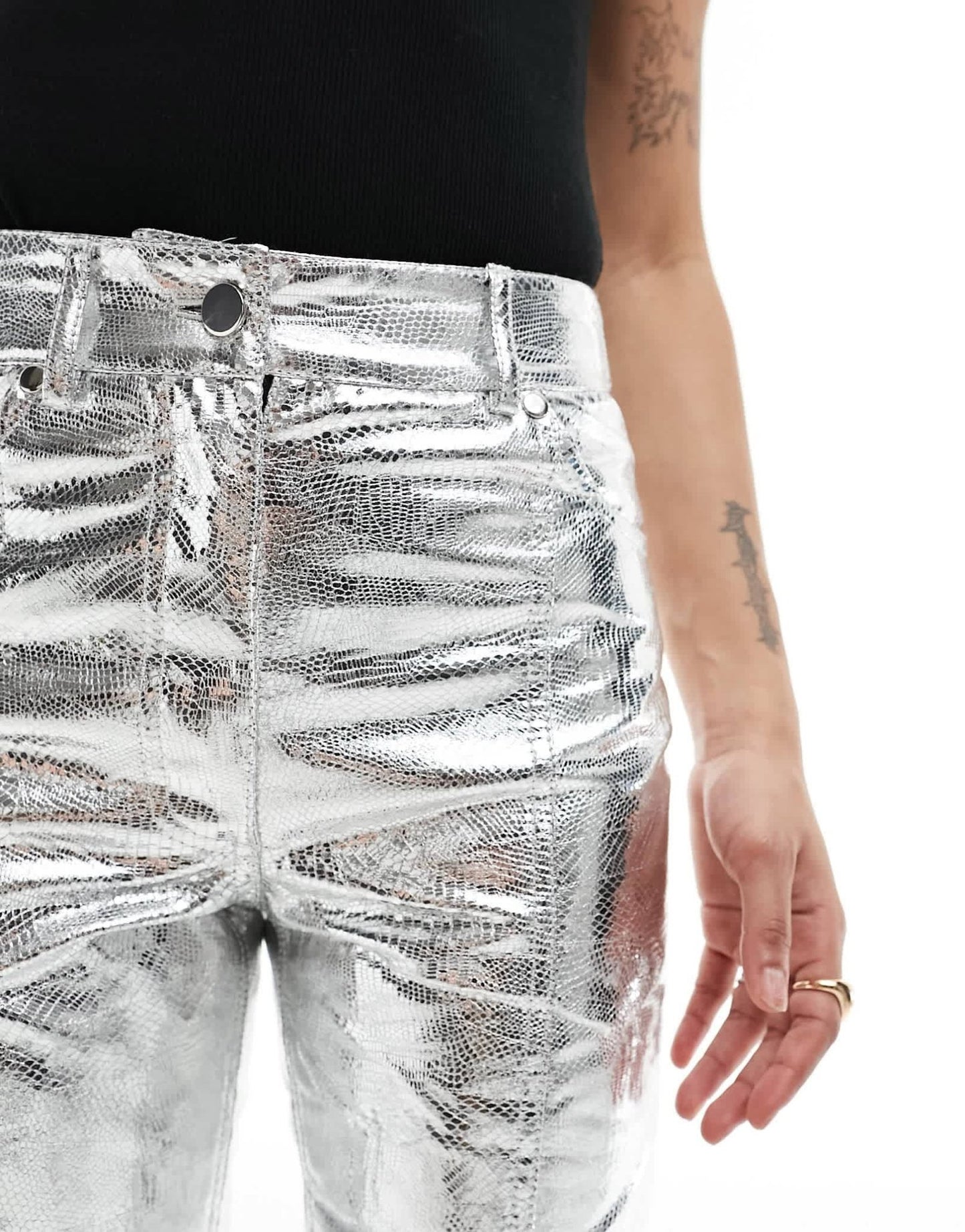 River Island Petite straight leg trouser in silver metallic - ASOS Sample Sale EU Store