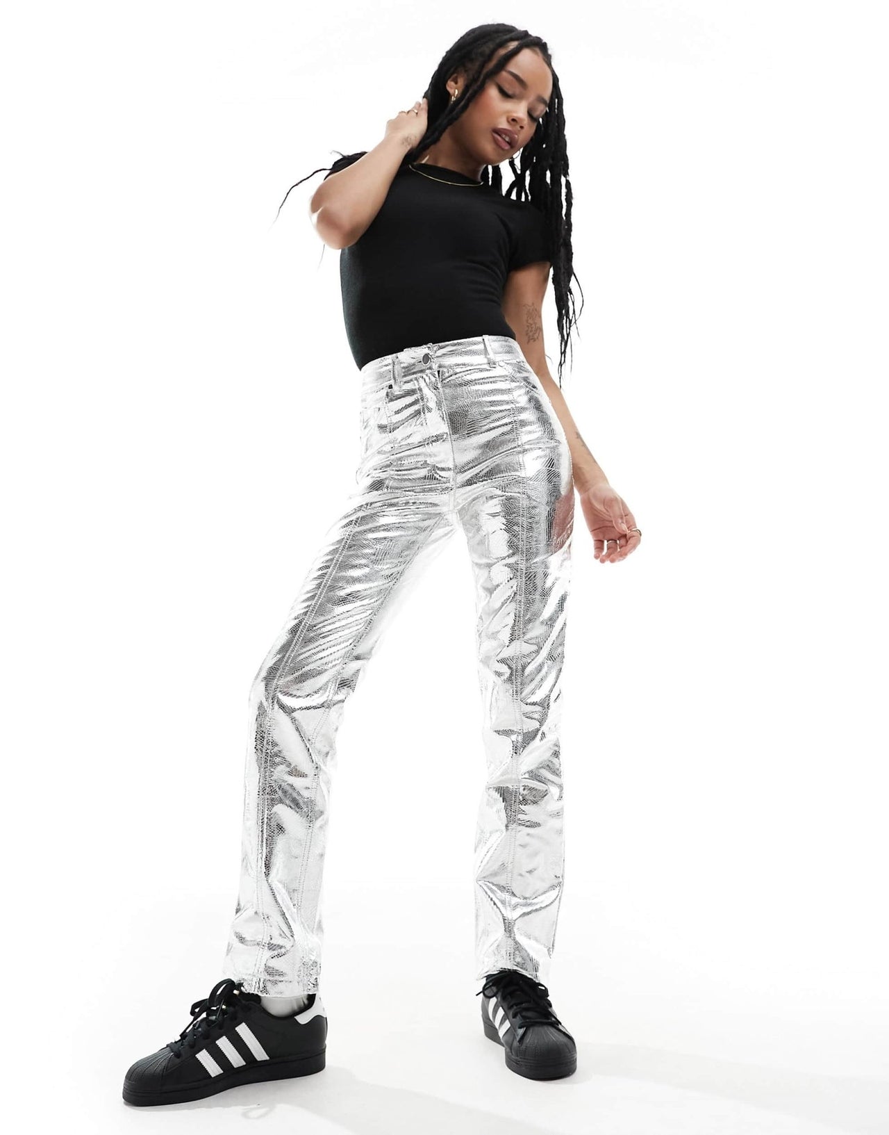 River Island Petite straight leg trouser in silver metallic - ASOS Sample Sale EU Store