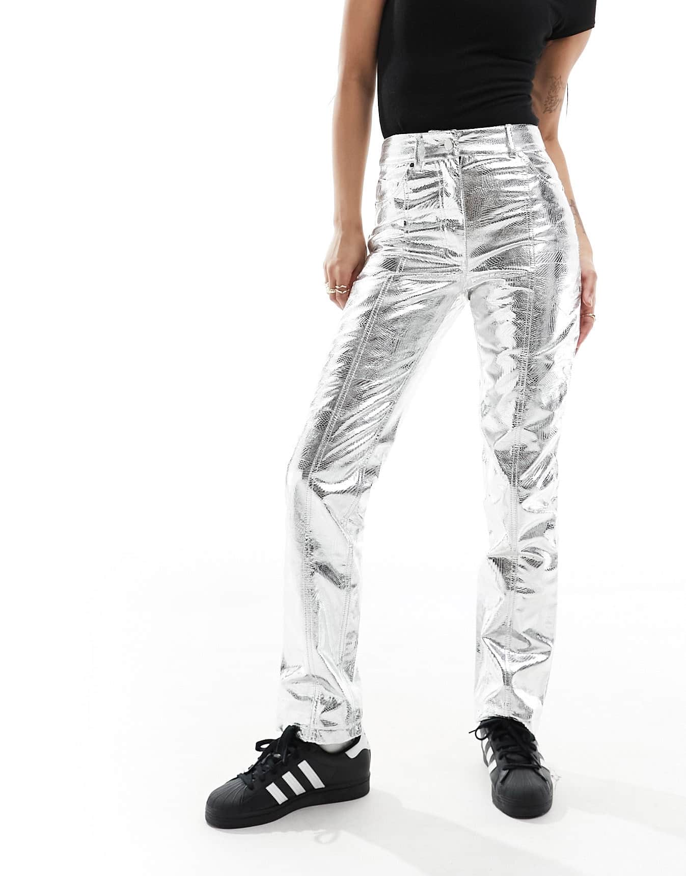 River Island Petite straight leg trouser in silver metallic - ASOS Sample Sale EU Store