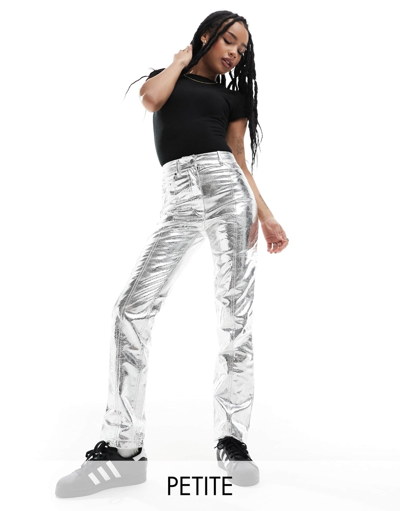 River Island Petite straight leg trouser in silver metallic - ASOS Sample Sale EU Store