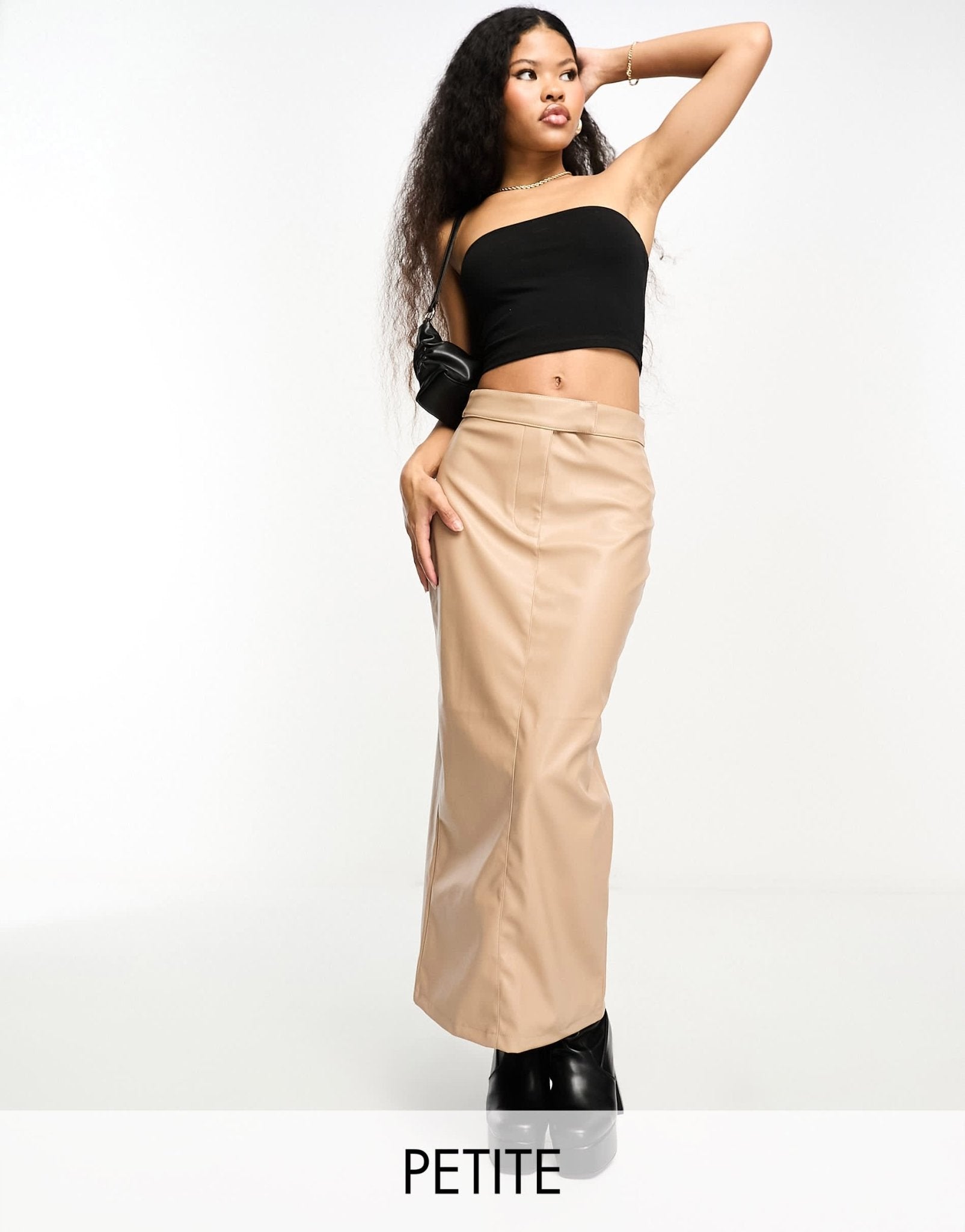 River Island Petite tailored column PU midi skirt in brown - ASOS Sample Sale EU Store