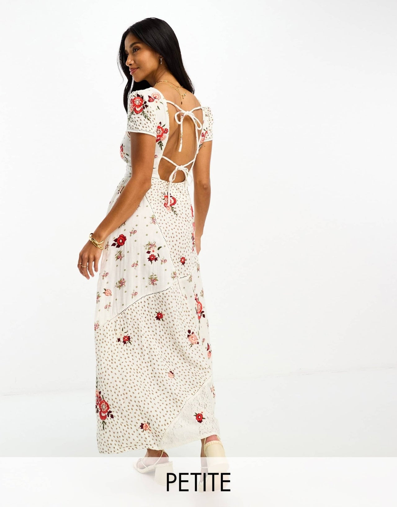 River Island Petite tie back embroidered floral maxi dress in cream - ASOS Sample Sale EU Store
