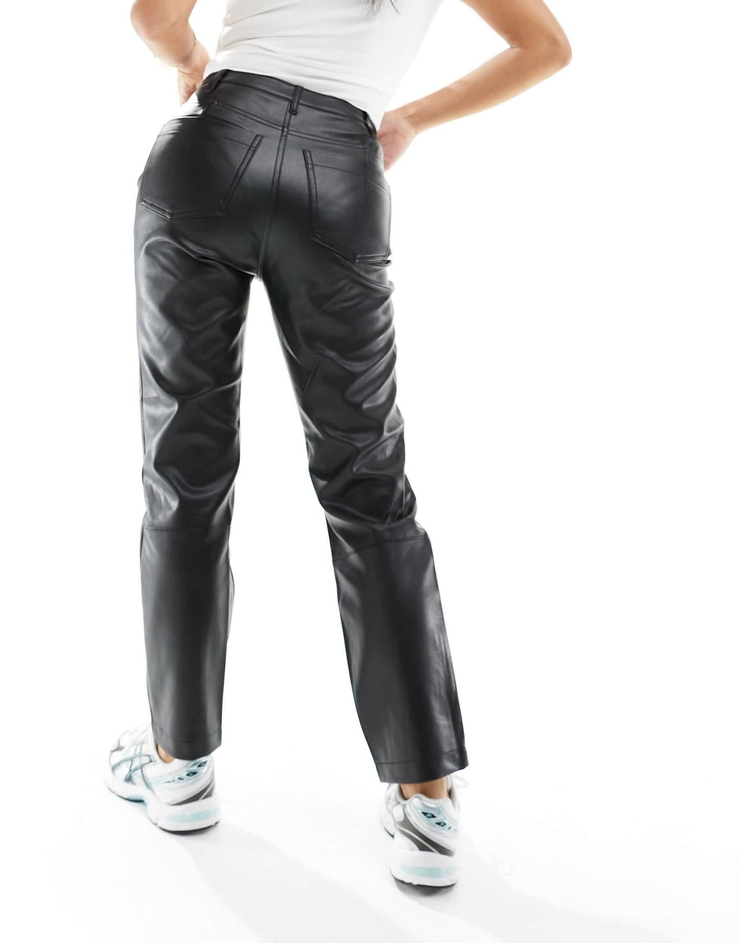 River Island Petite wide leg faux leather trouser in black - ASOS Sample Sale EU Store
