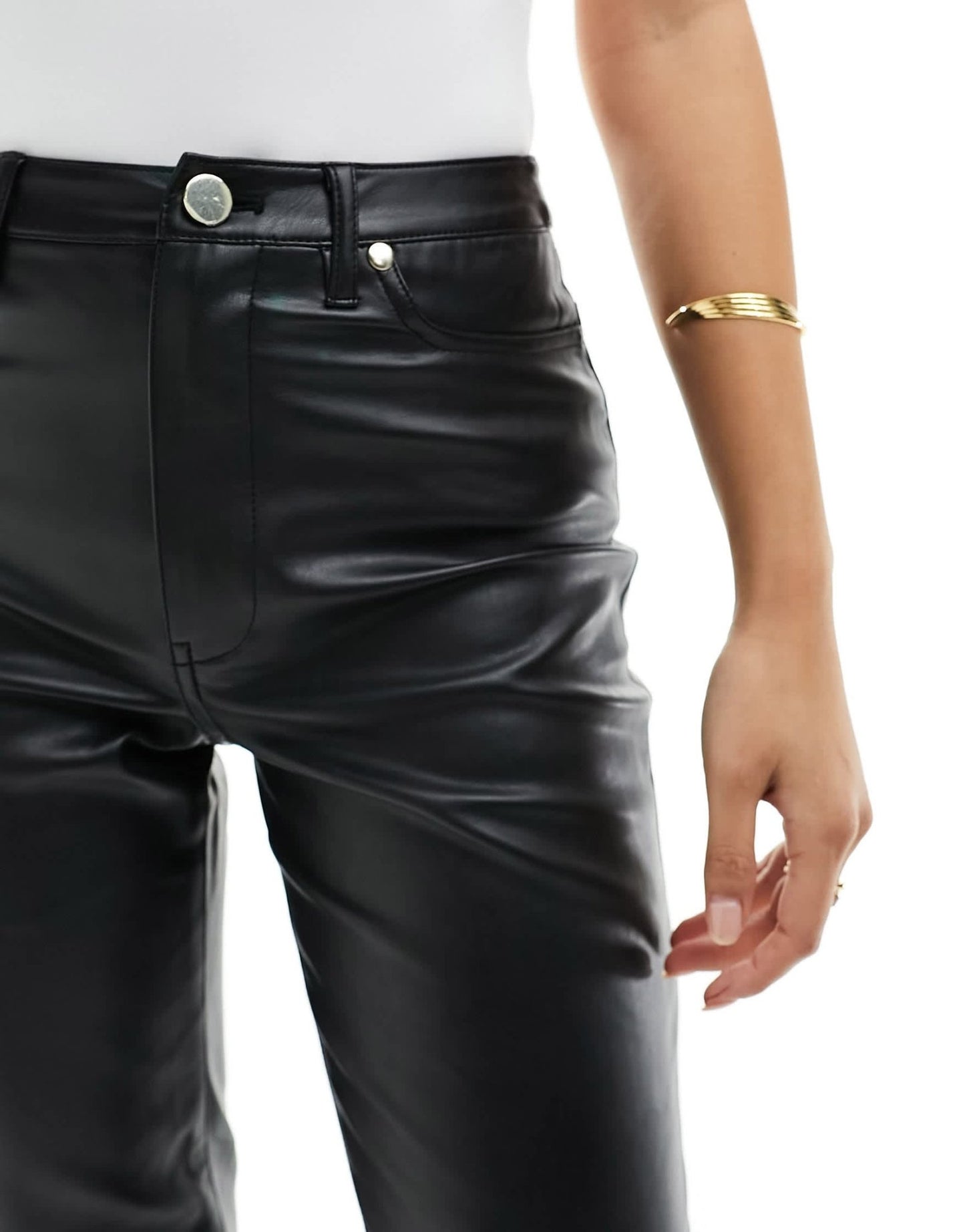 River Island Petite wide leg faux leather trouser in black - ASOS Sample Sale EU Store