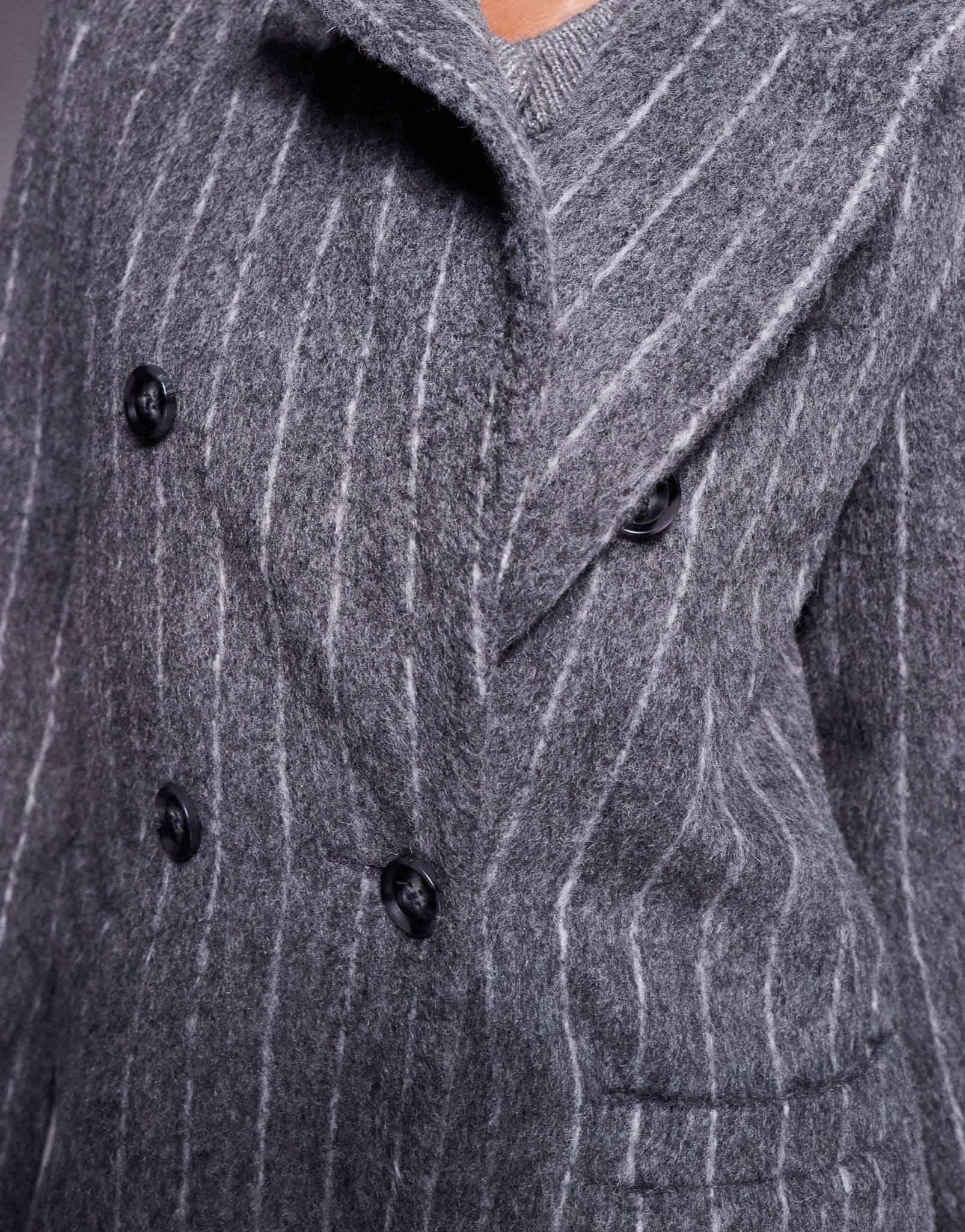 River Island pinstripe double breasted coat in dark grey - ASOS Sample Sale EU Store