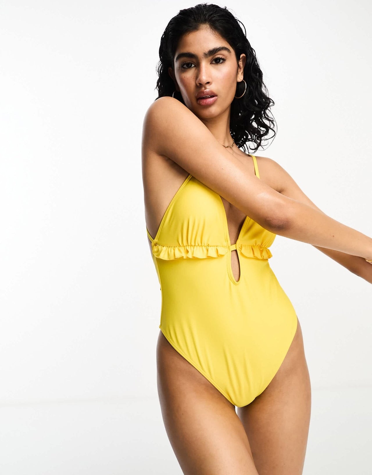 River Island plunge frill swimsuit in orange - ASOS Sample Sale EU Store