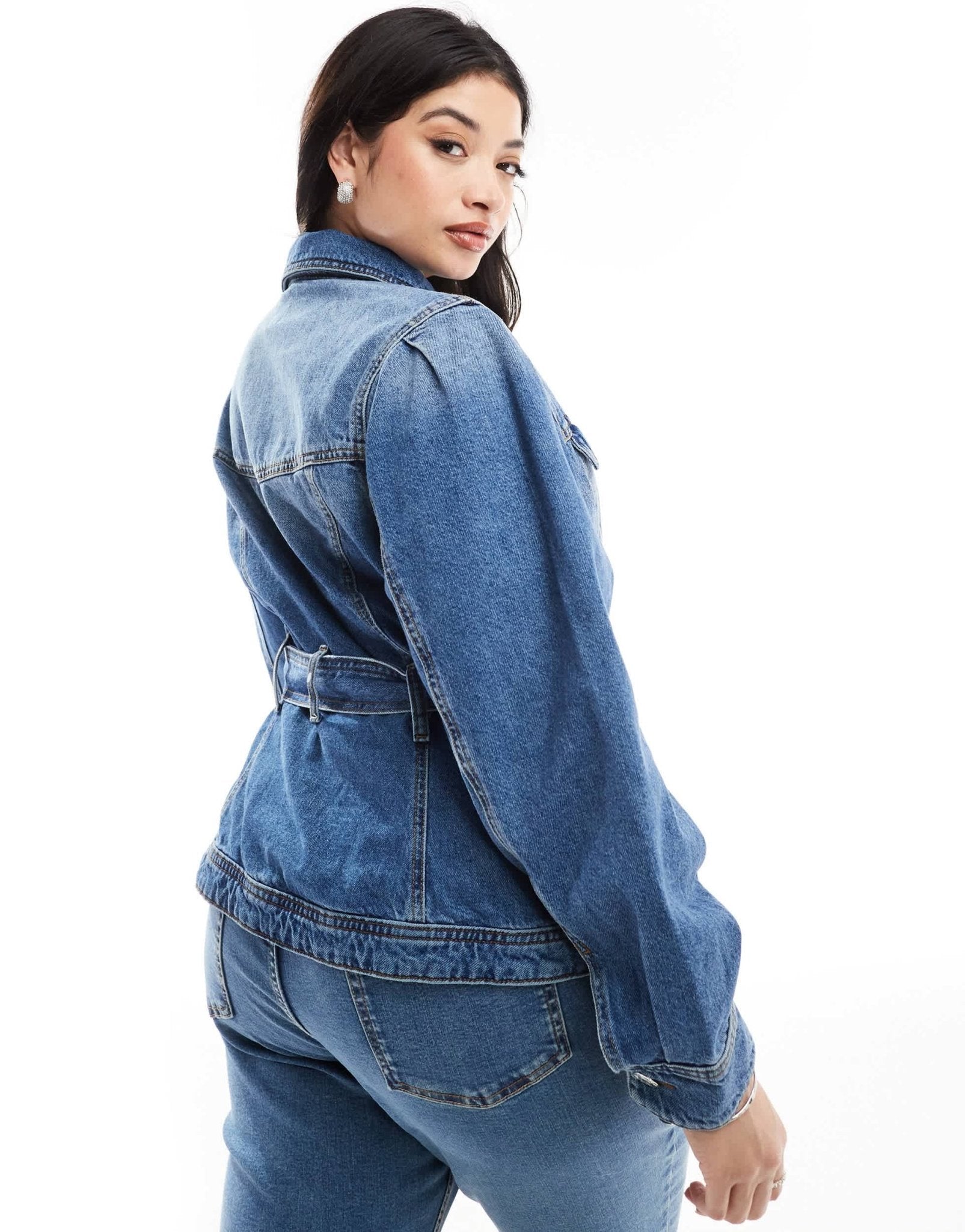 River Island Plus denim jacket with belted waist detail in blue - ASOS Sample Sale EU Store