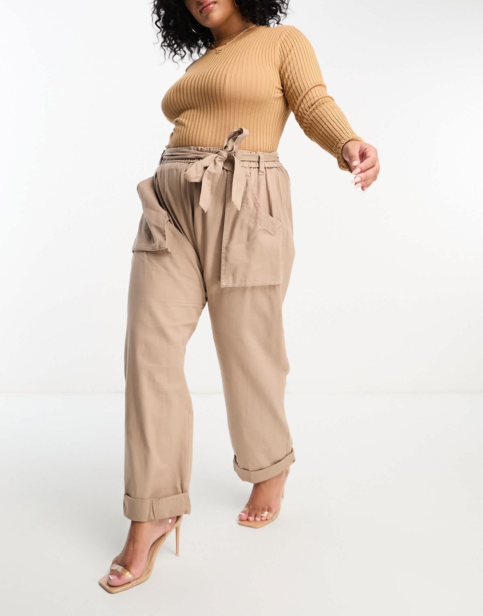 River Island Plus linen mix belted utility trousers in beige - ASOS Sample Sale EU Store