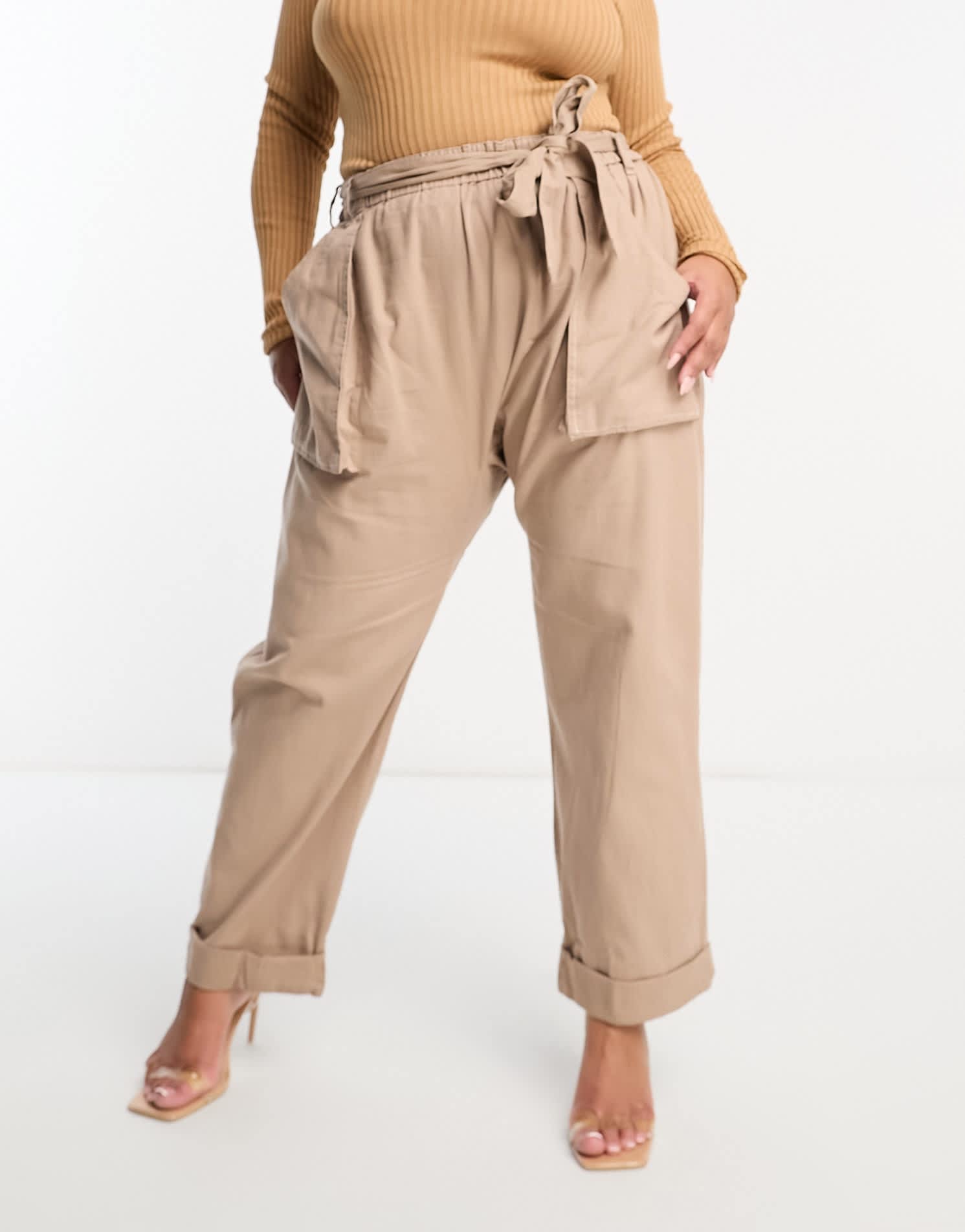 River Island Plus linen mix belted utility trousers in beige - ASOS Sample Sale EU Store
