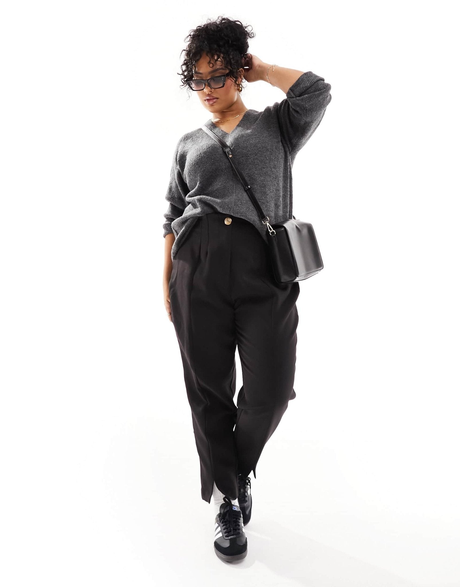 River Island Plus side split cigarette trouser in black - ASOS Sample Sale EU Store