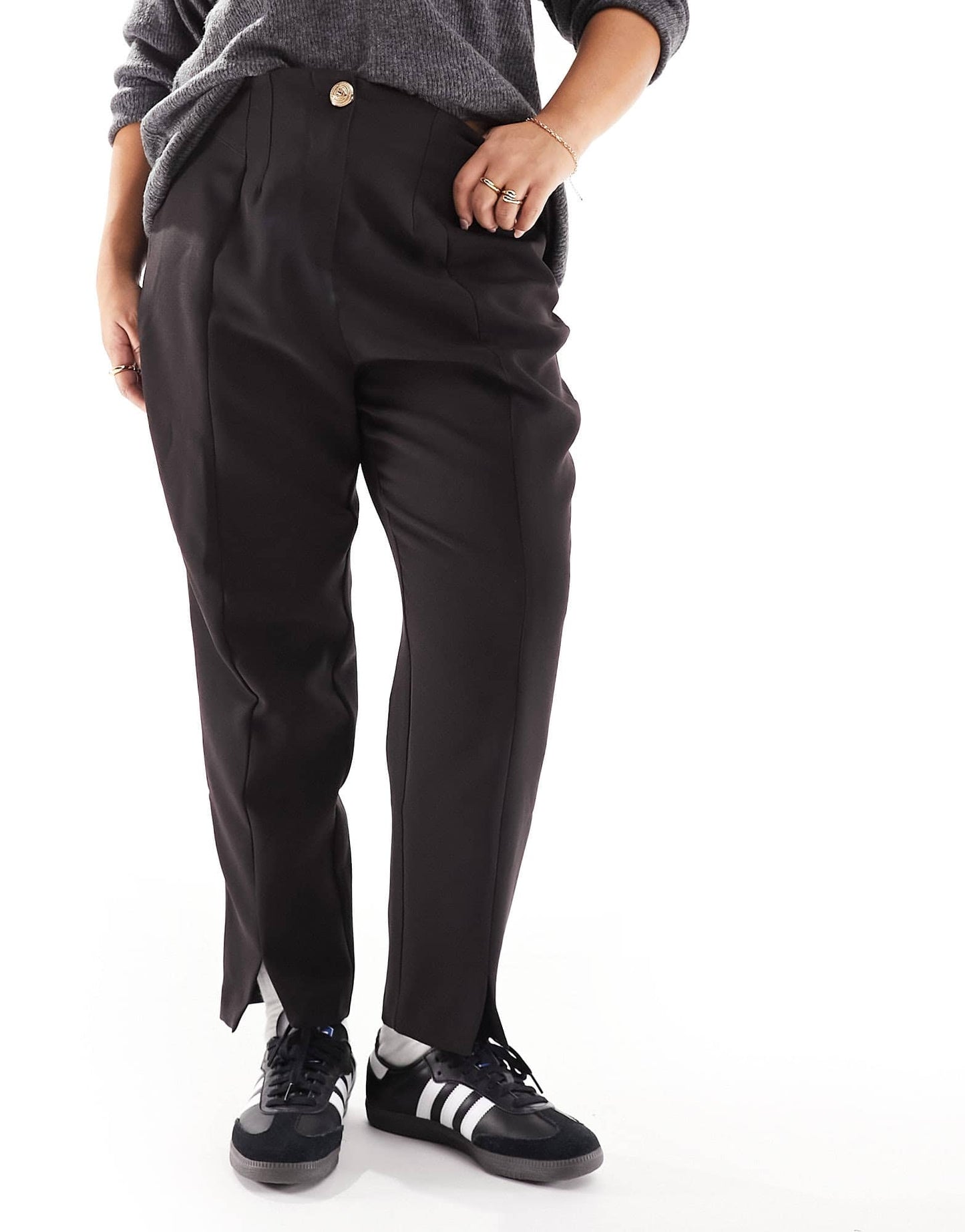 River Island Plus side split cigarette trouser in black - ASOS Sample Sale EU Store