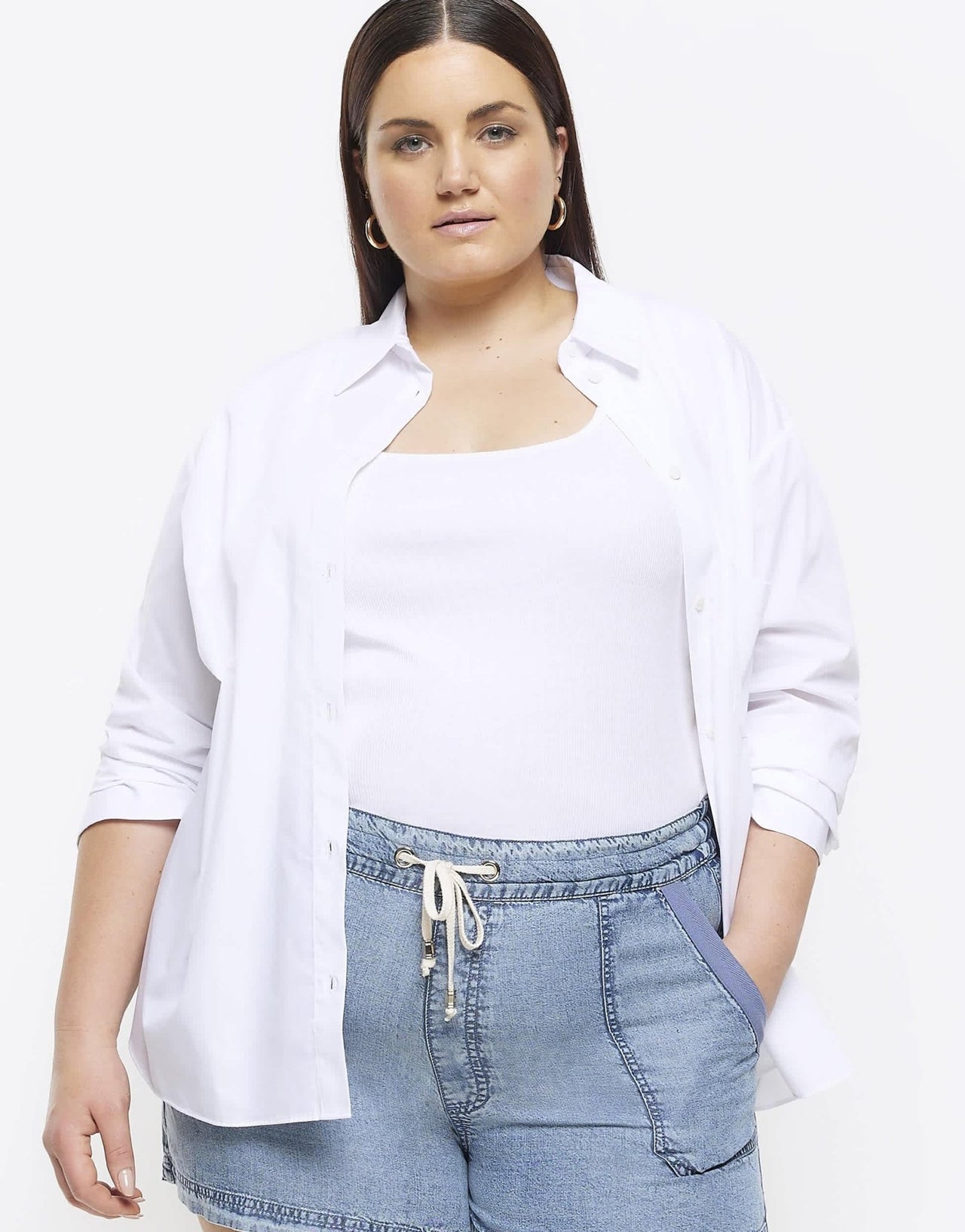 River Island Plus tie waist denim shorts in mid blue wash - ASOS Sample Sale EU Store