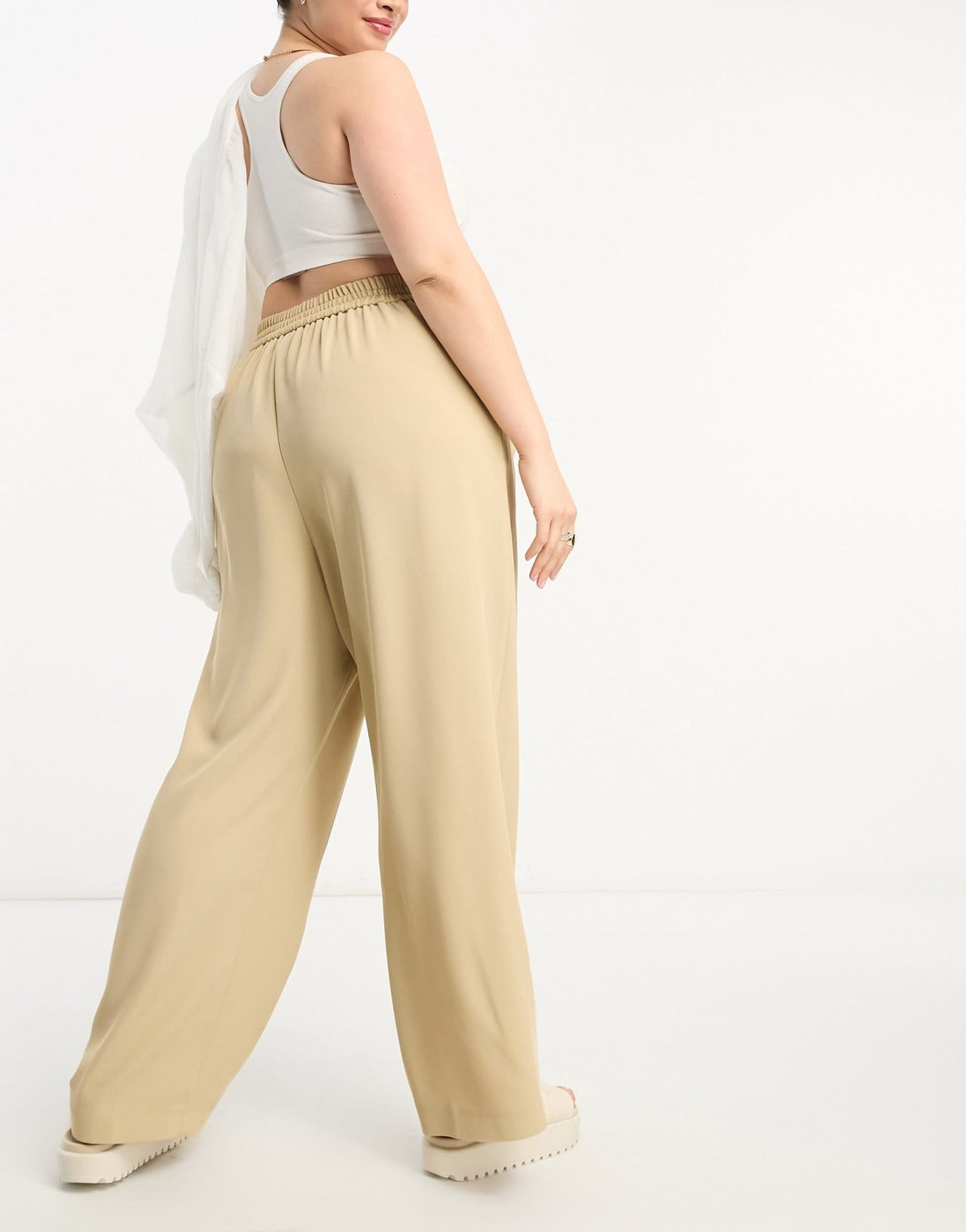 River Island Plus wide leg tailored dad trouser co - ord in beige - ASOS Sample Sale EU Store