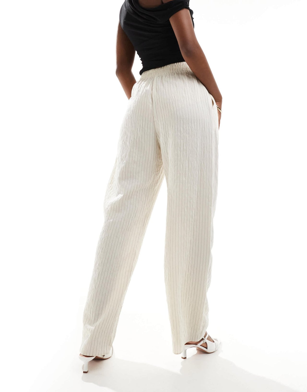 River Island poplin wide leg trouser in cream stripe - ASOS Sample Sale EU Store
