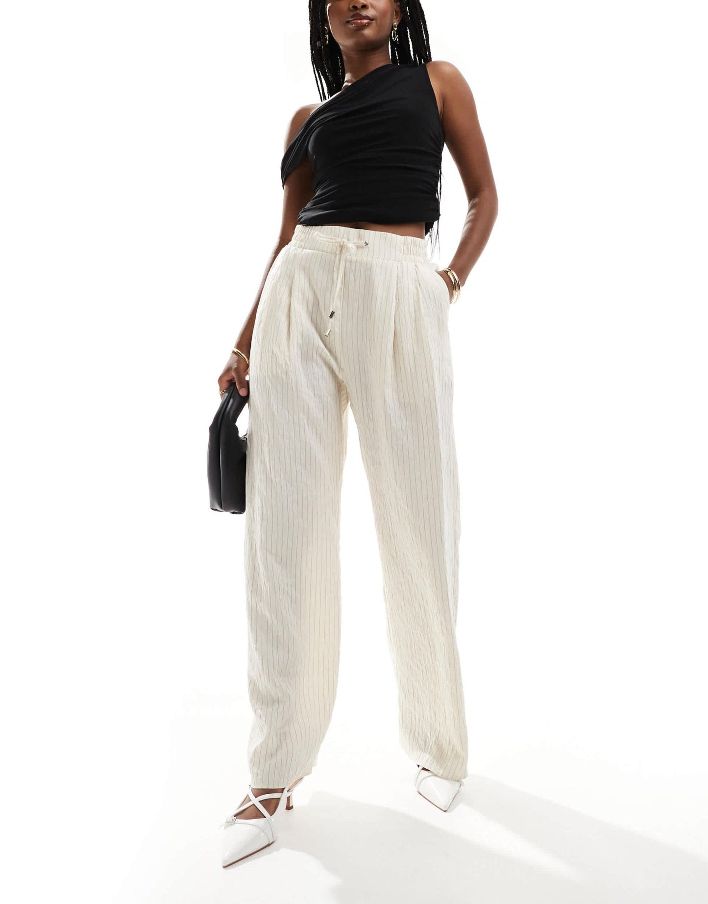 River Island poplin wide leg trouser in cream stripe - ASOS Sample Sale EU Store