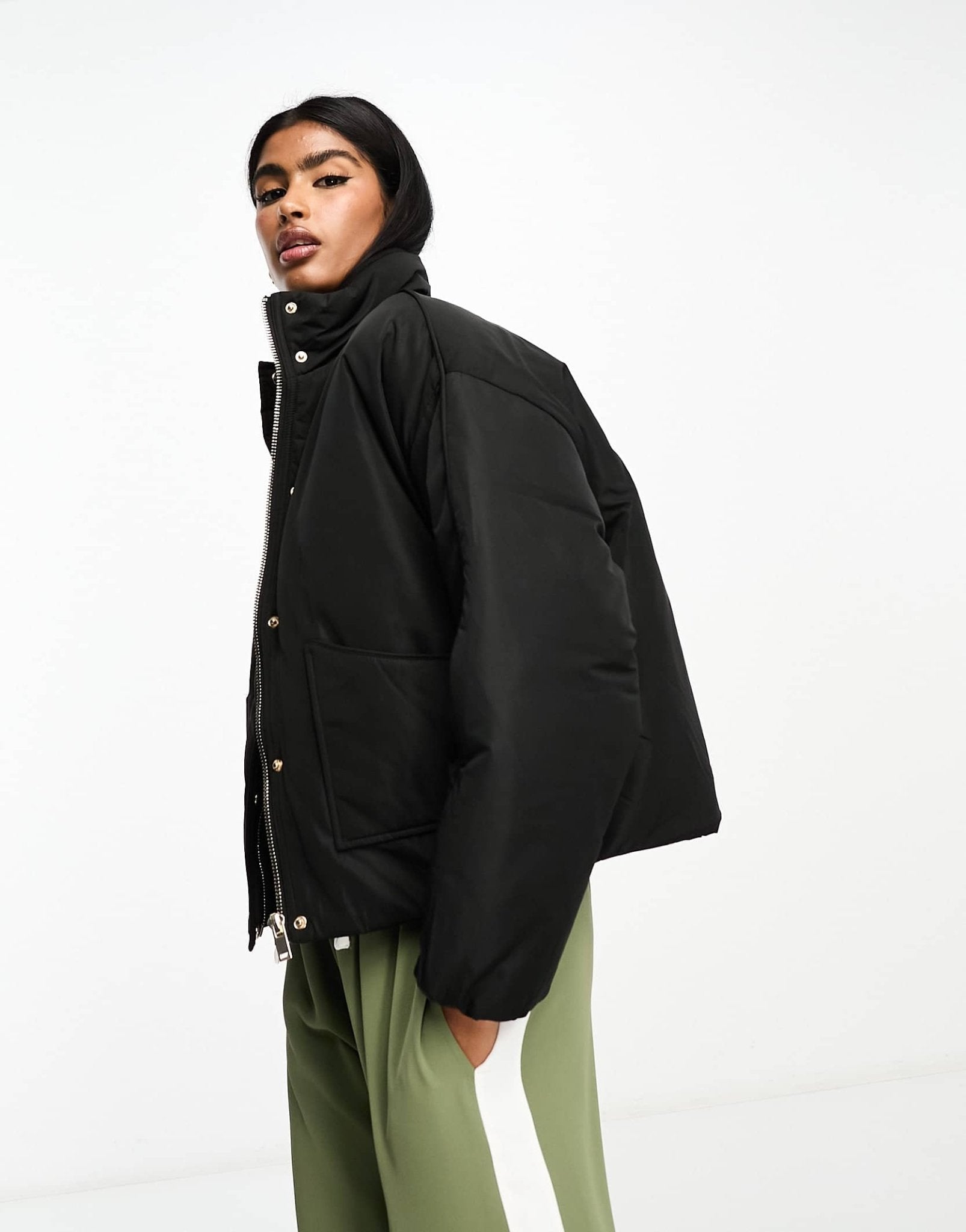 River Island PU puffer jacket in black - ASOS Sample Sale EU Store