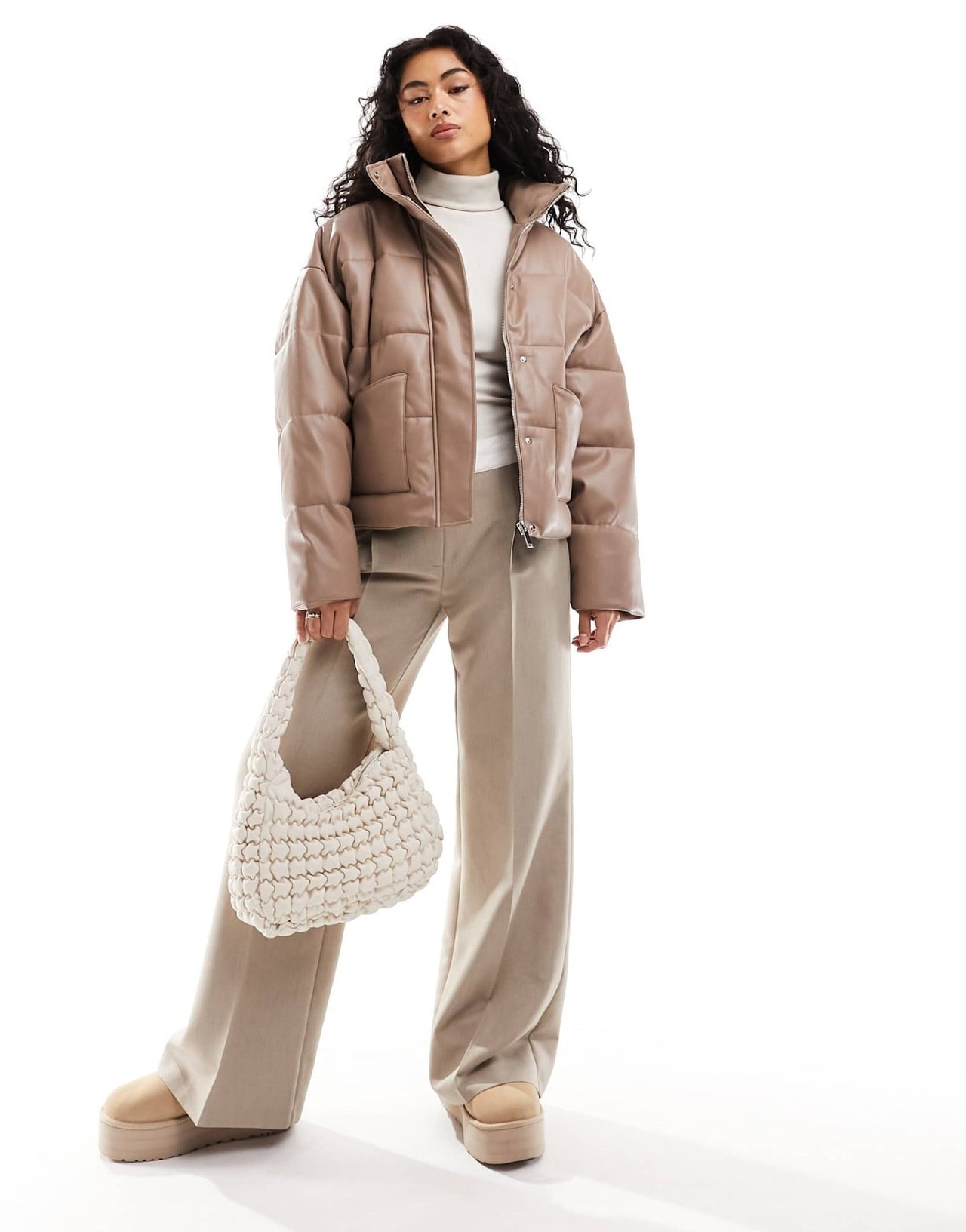 River Island PU puffer jacket in brown - ASOS Sample Sale EU Store