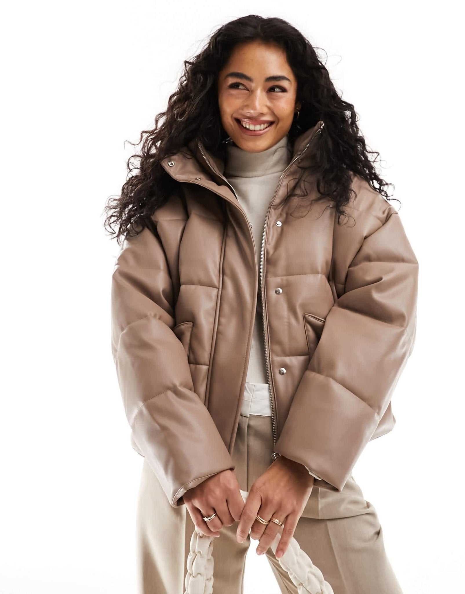 River Island PU puffer jacket in brown - ASOS Sample Sale EU Store