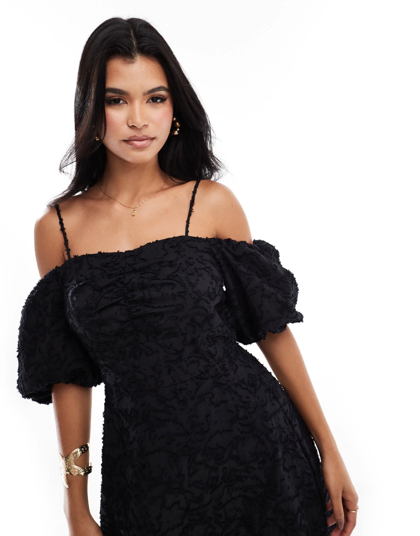 River Island puff sleeve midi dress in black - ASOS Sample Sale EU Store