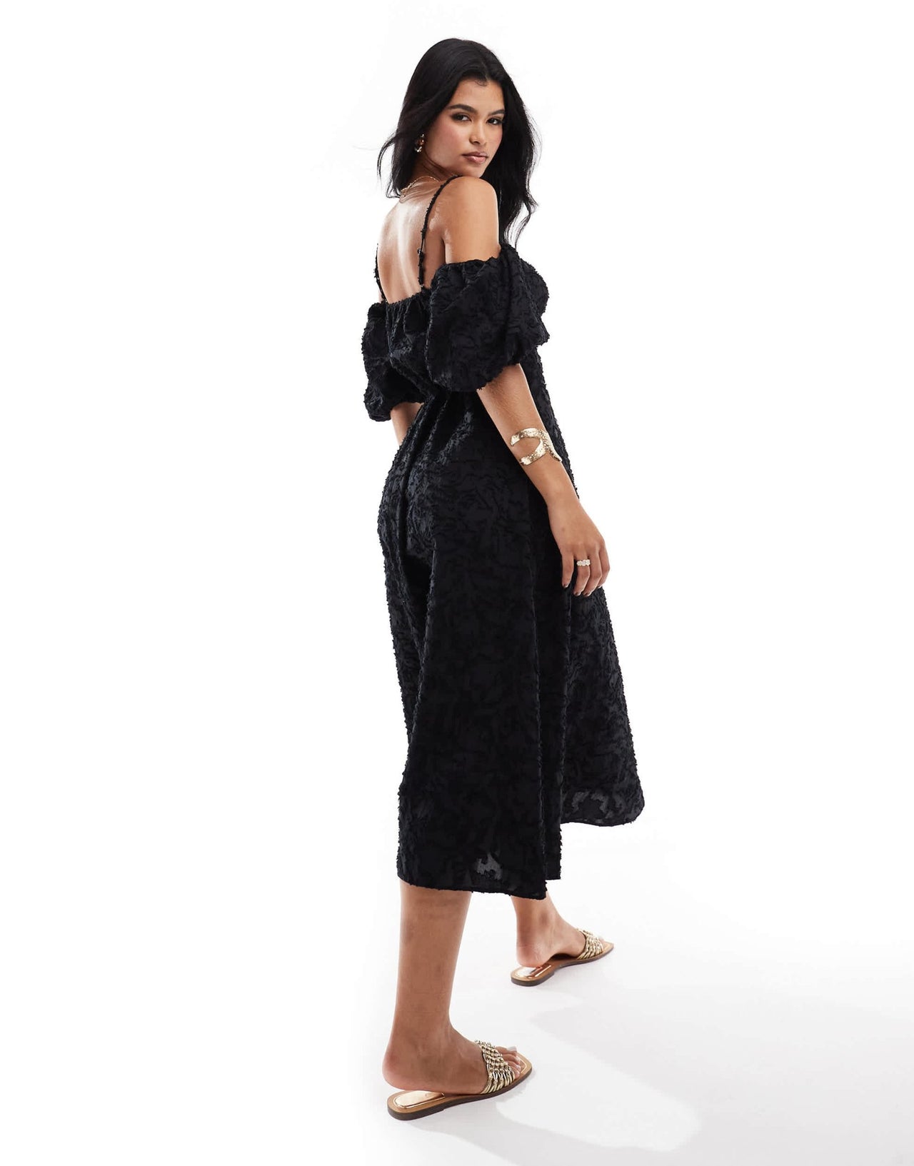 River Island puff sleeve midi dress in black - ASOS Sample Sale EU Store