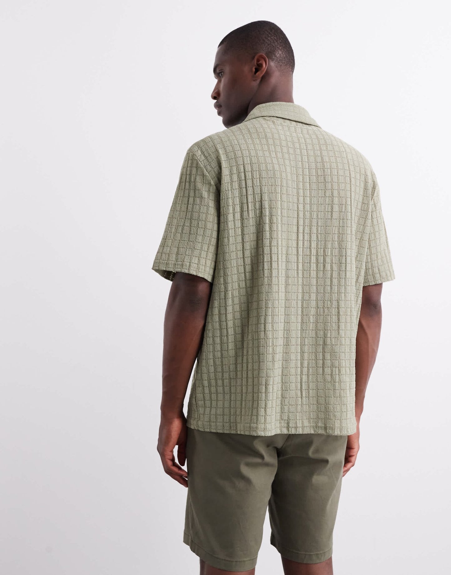 River Island revere collar textured shirt in khaki - ASOS Sample Sale EU Store