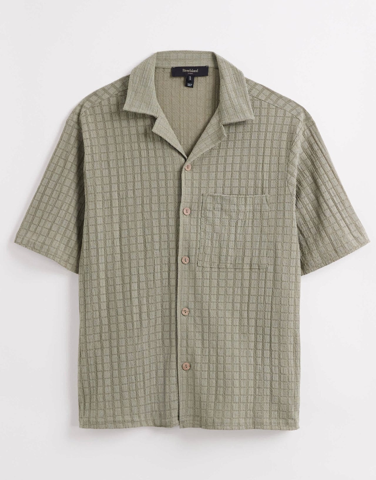 River Island revere collar textured shirt in khaki - ASOS Sample Sale EU Store