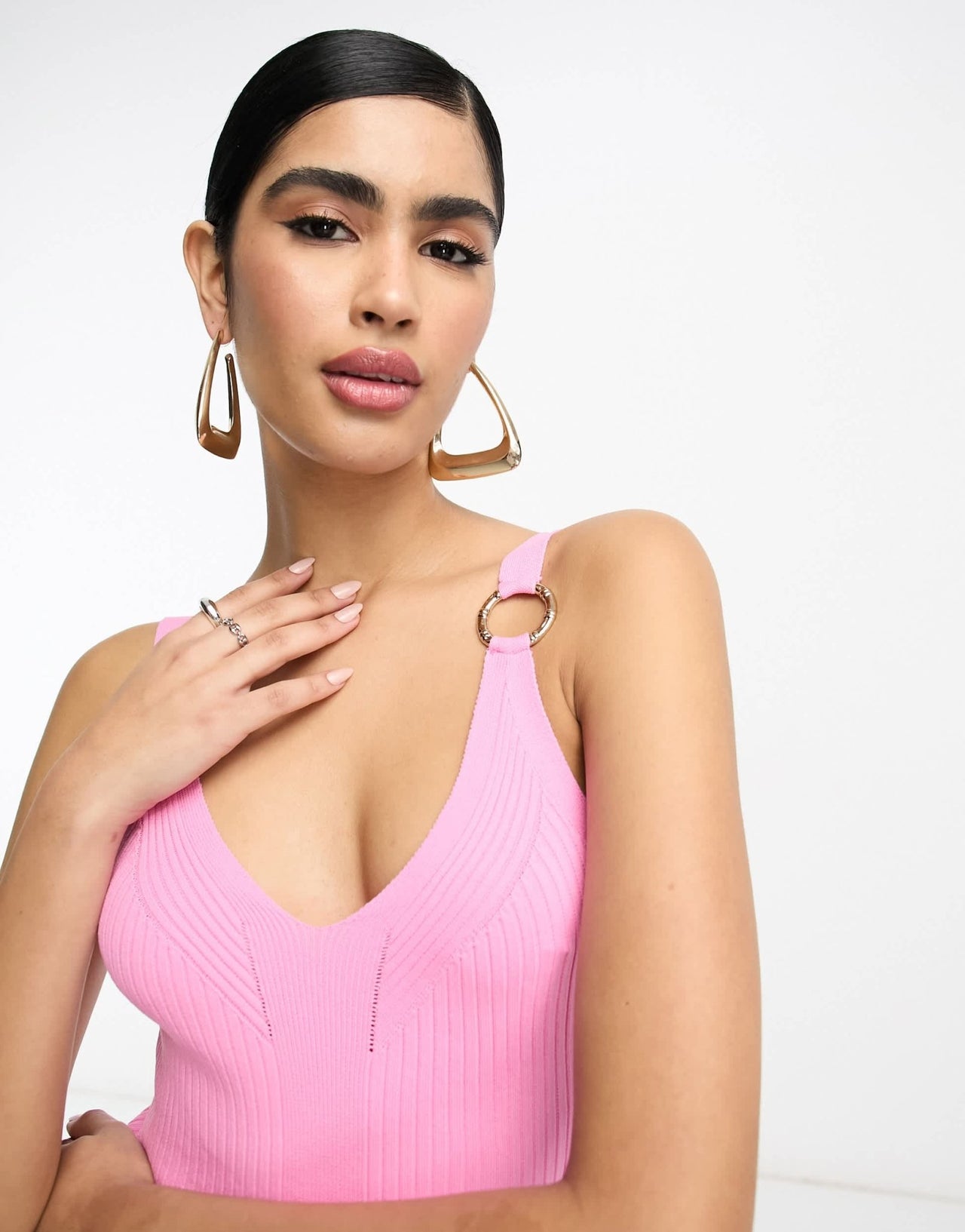 River Island ring detail ribbed knit vest in bright pink - ASOS Sample Sale EU Store