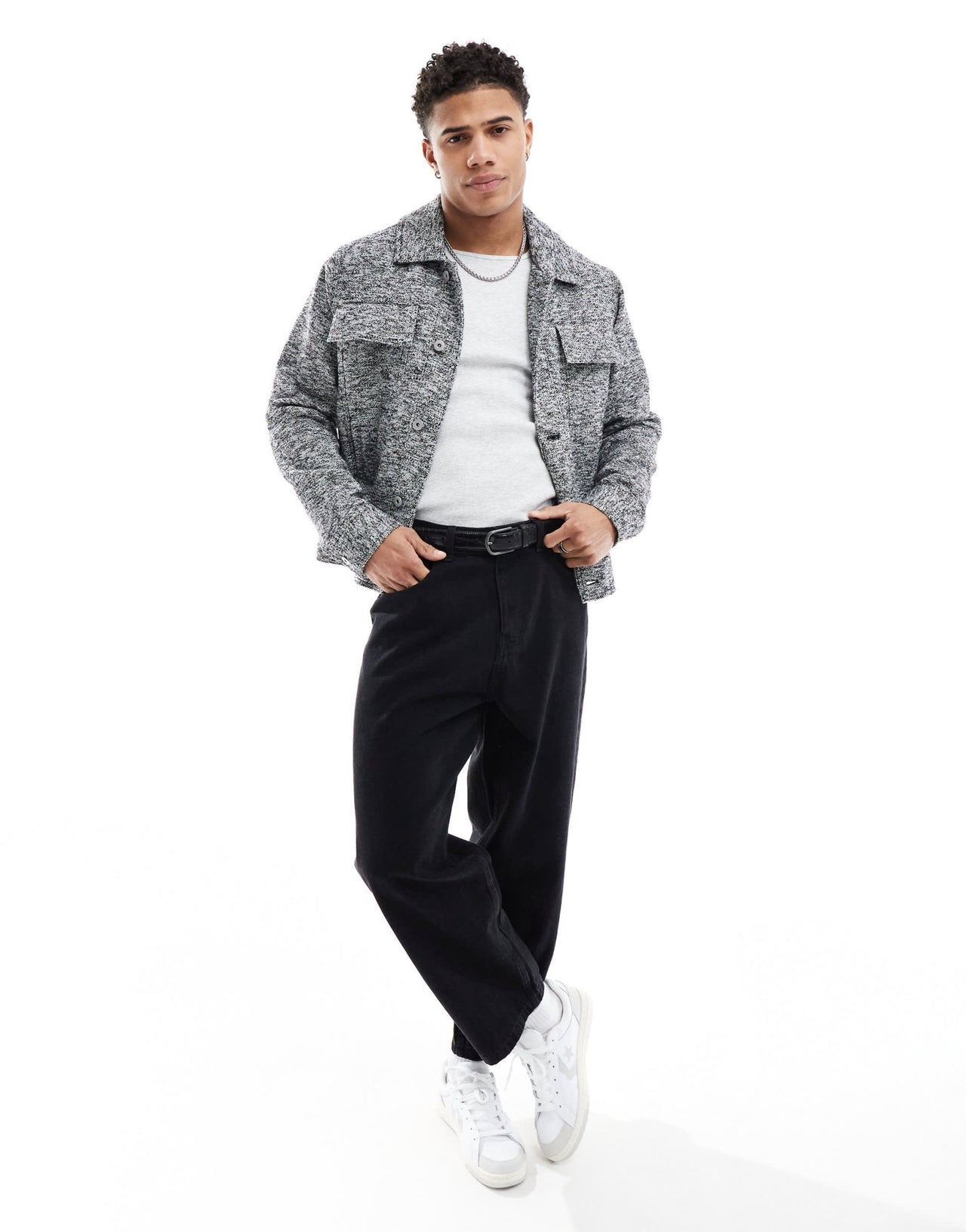 River Island salt and pepper trucker jacket in grey - ASOS Sample Sale EU Store