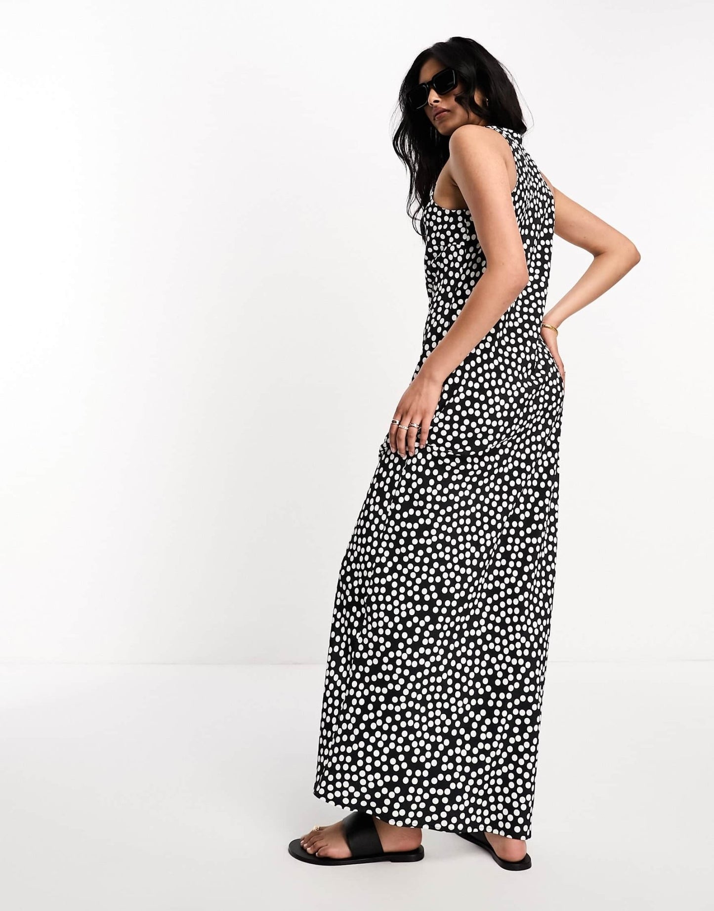 River Island satin maxi dress in black and white polka dot - ASOS Sample Sale EU Store