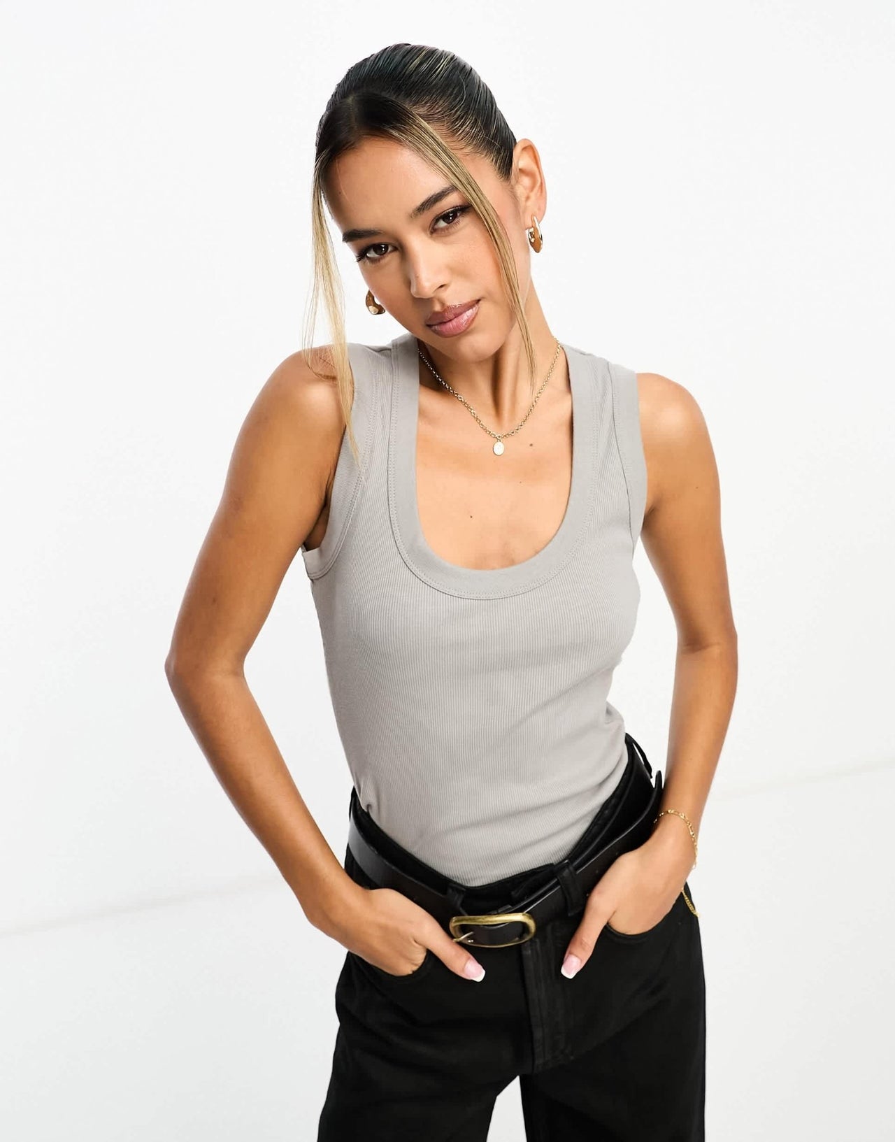 River Island scoop neck tank top in grey - ASOS Sample Sale EU Store