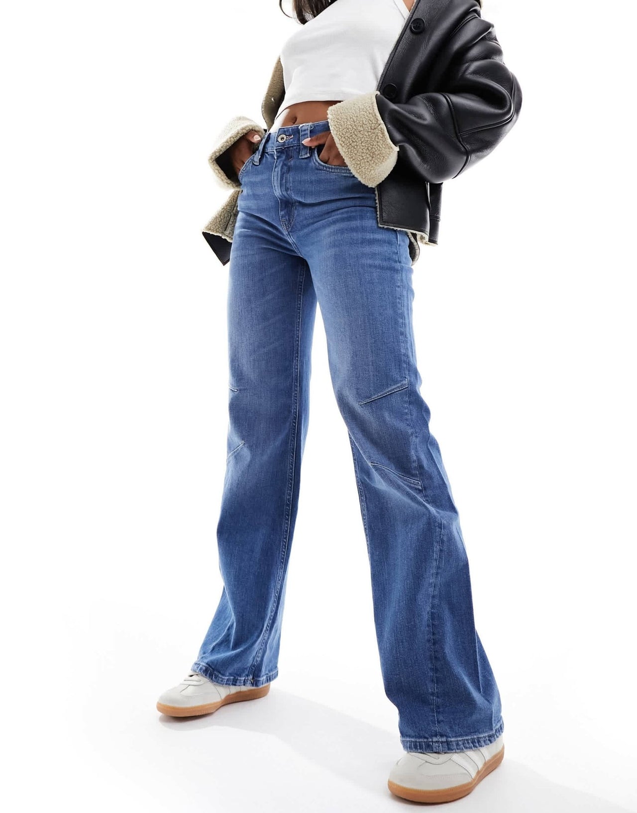 River Island seam detail wide leg jeans in medium blue - ASOS Sample Sale EU Store