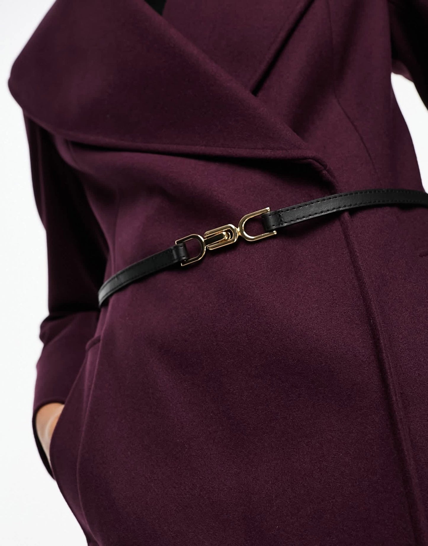 River Island shawl cinched waist coat in dark red - ASOS Sample Sale EU Store