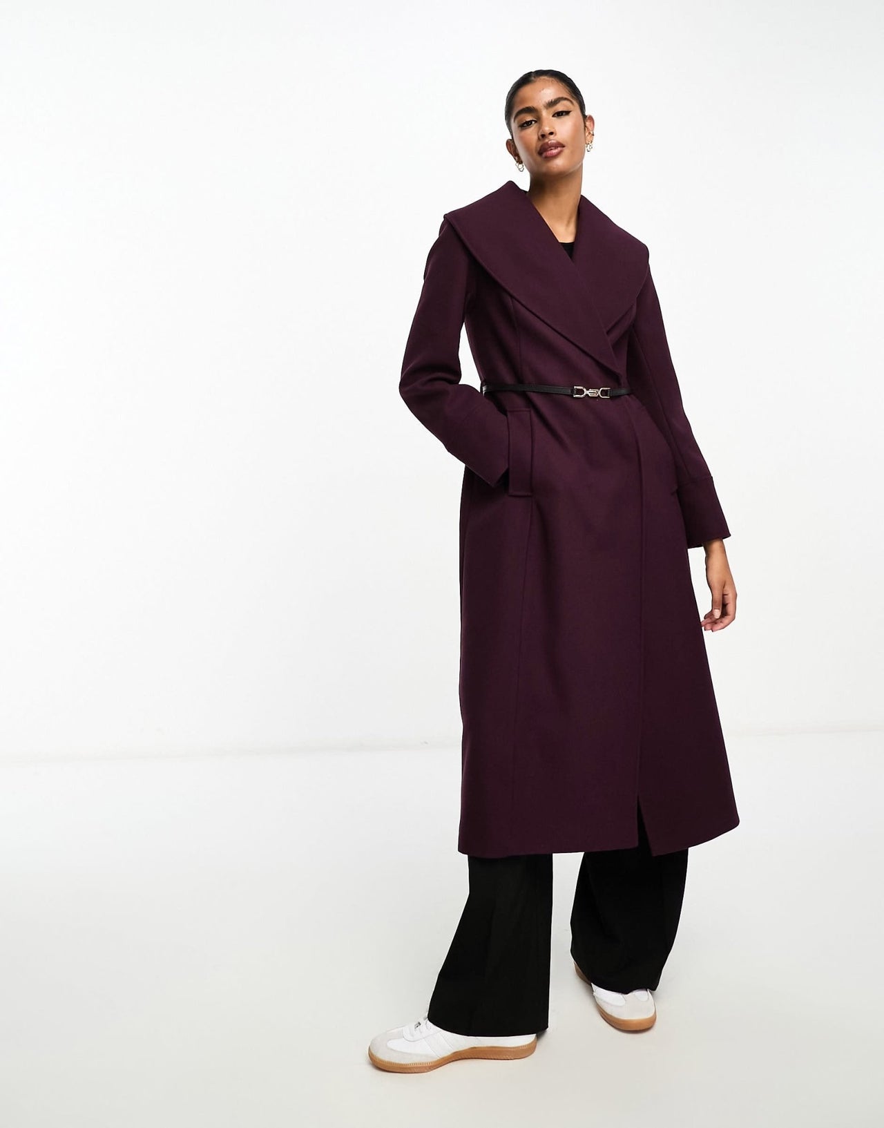 River Island shawl cinched waist coat in dark red - ASOS Sample Sale EU Store