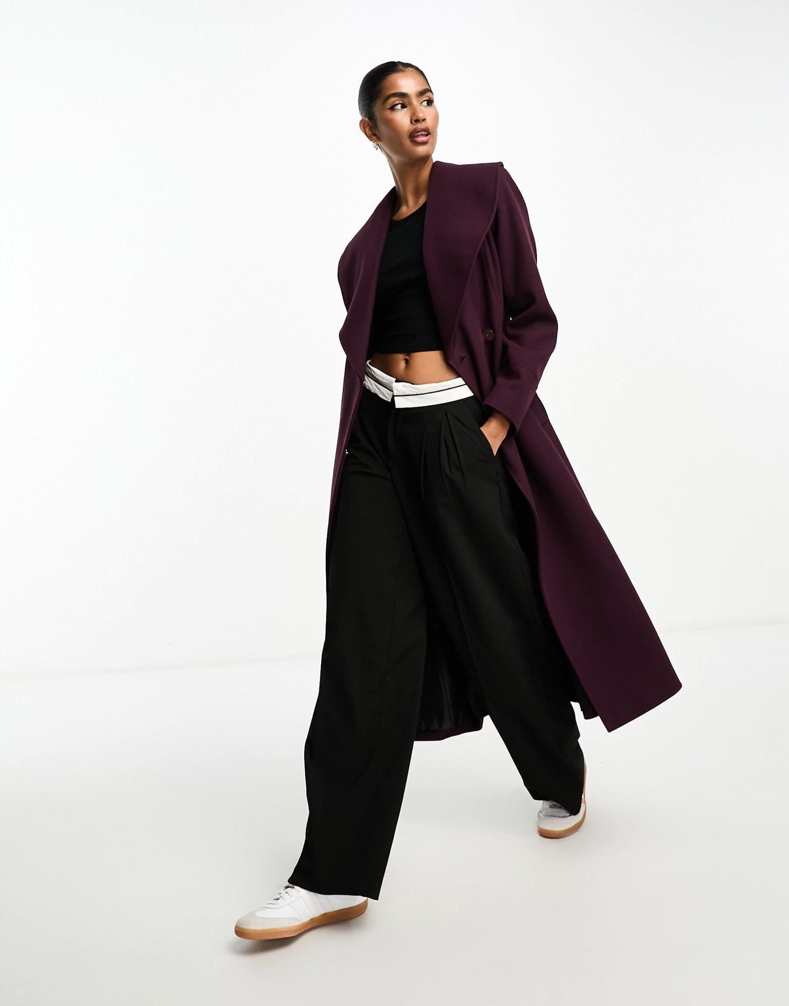 River Island shawl cinched waist coat in dark red - ASOS Sample Sale EU Store