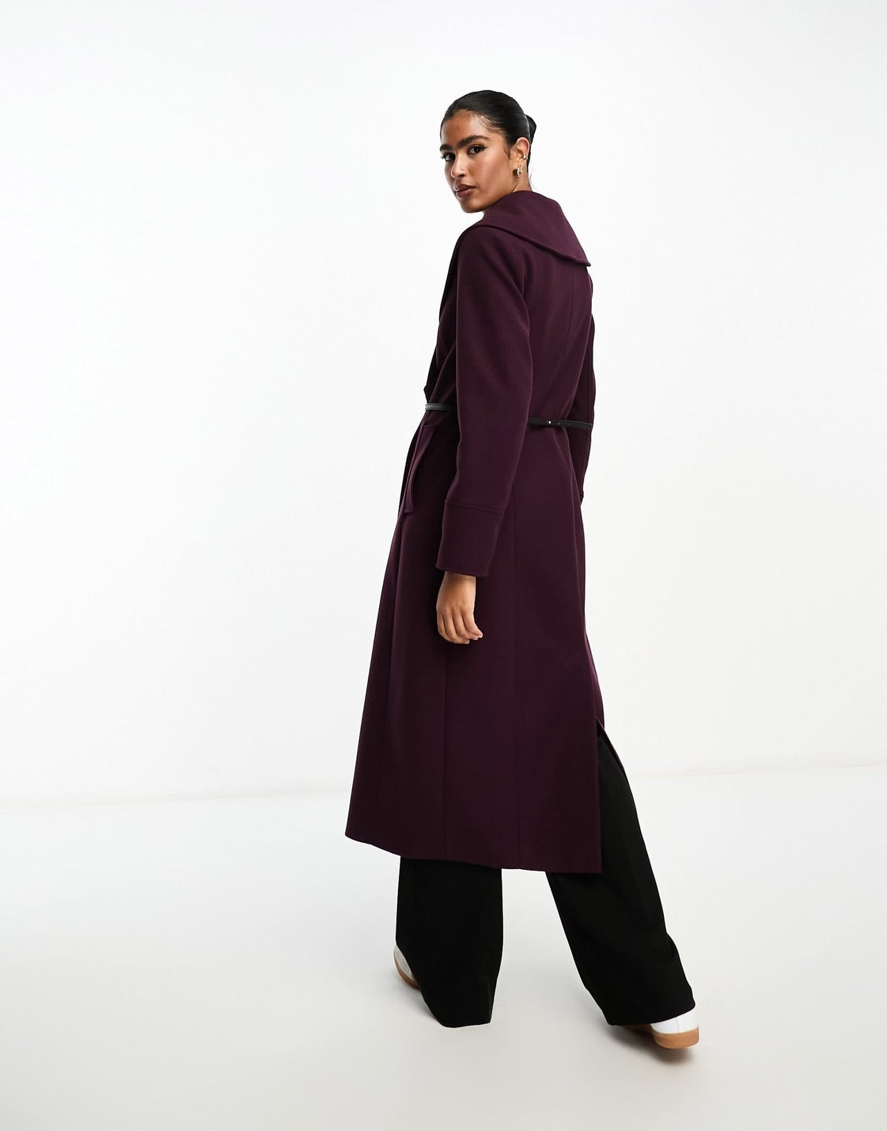 River Island shawl cinched waist coat in dark red - ASOS Sample Sale EU Store
