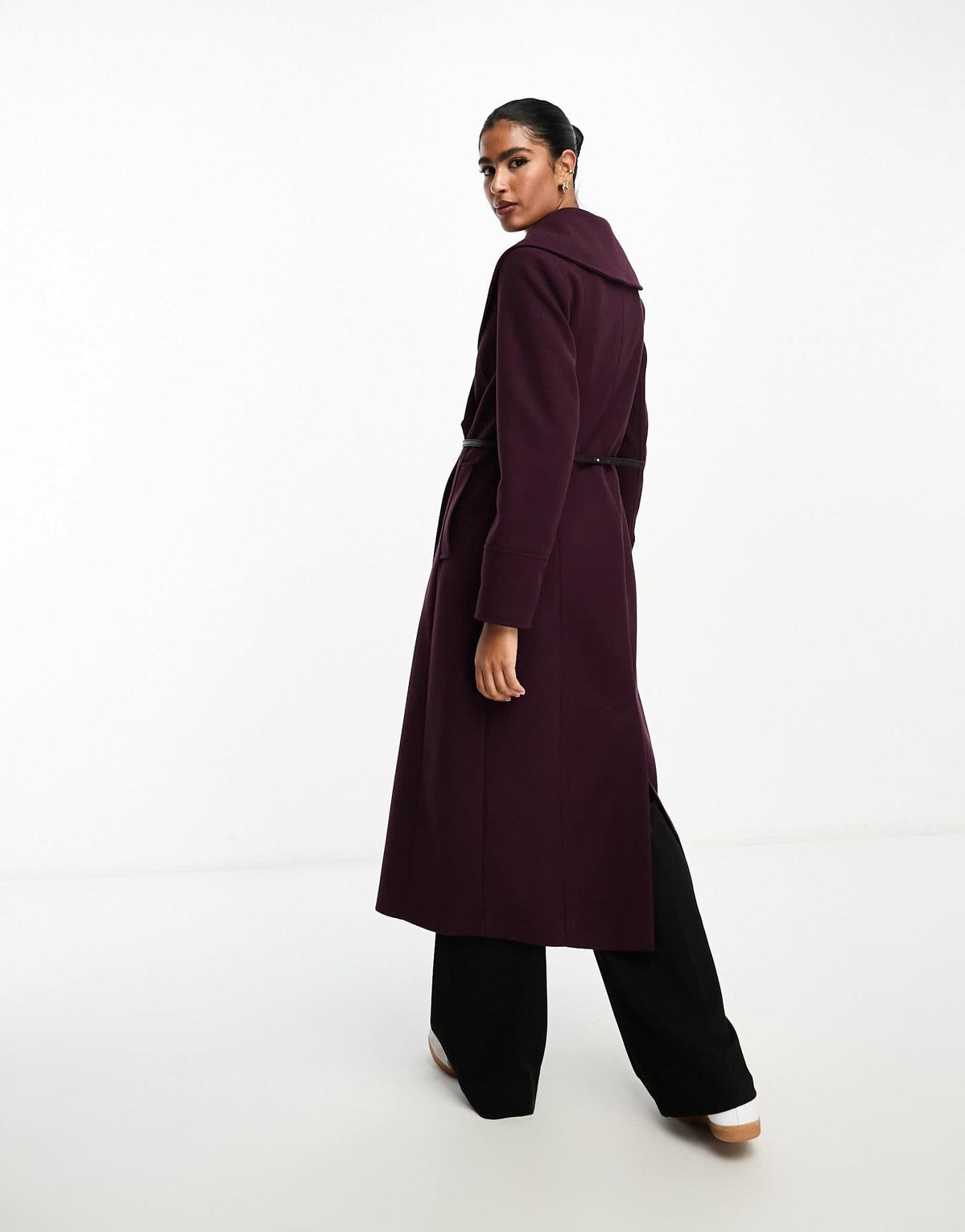 River Island shawl cinched waist coat in dark red - ASOS Sample Sale EU Store