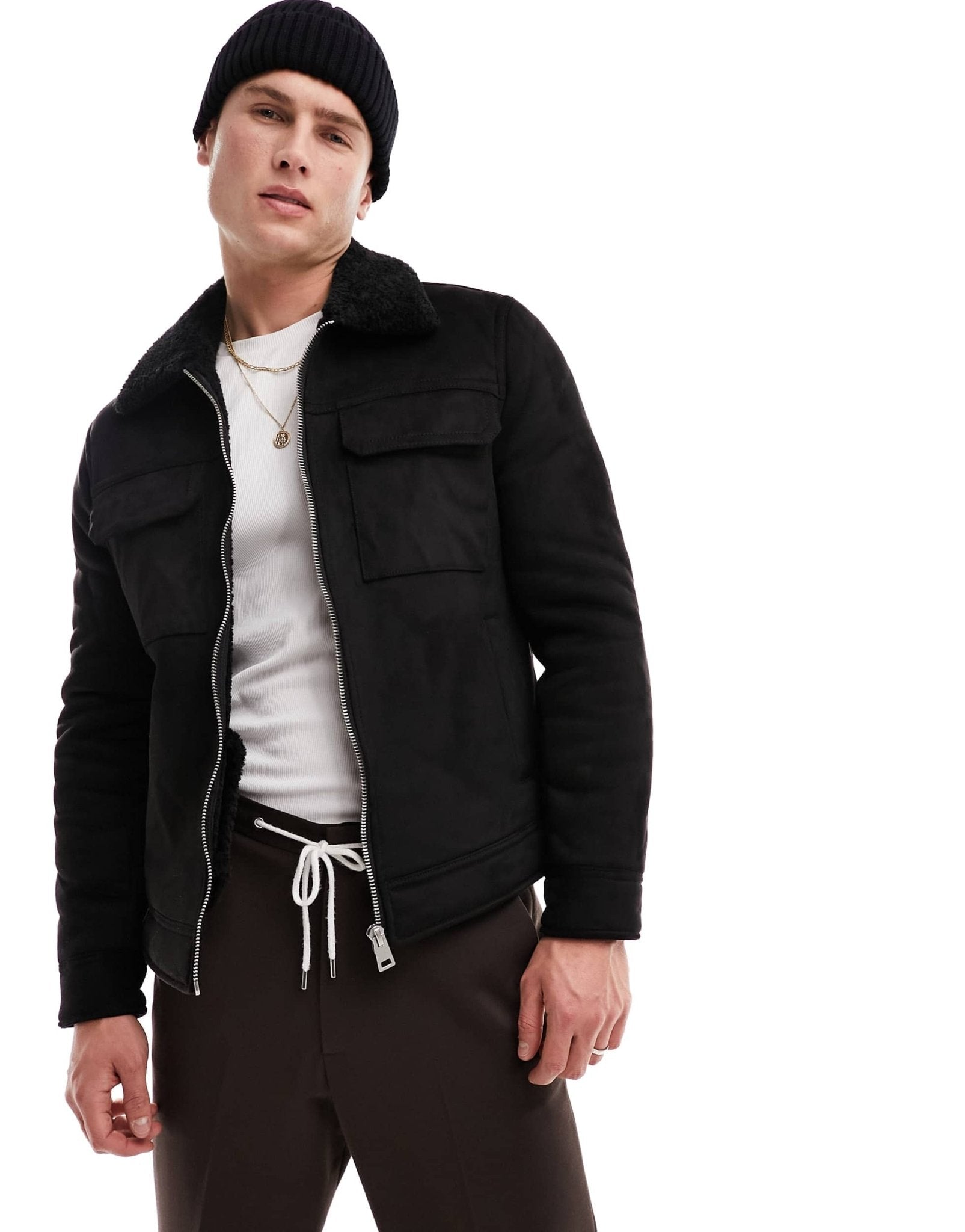 River Island shearling jacket in black - ASOS Sample Sale EU Store