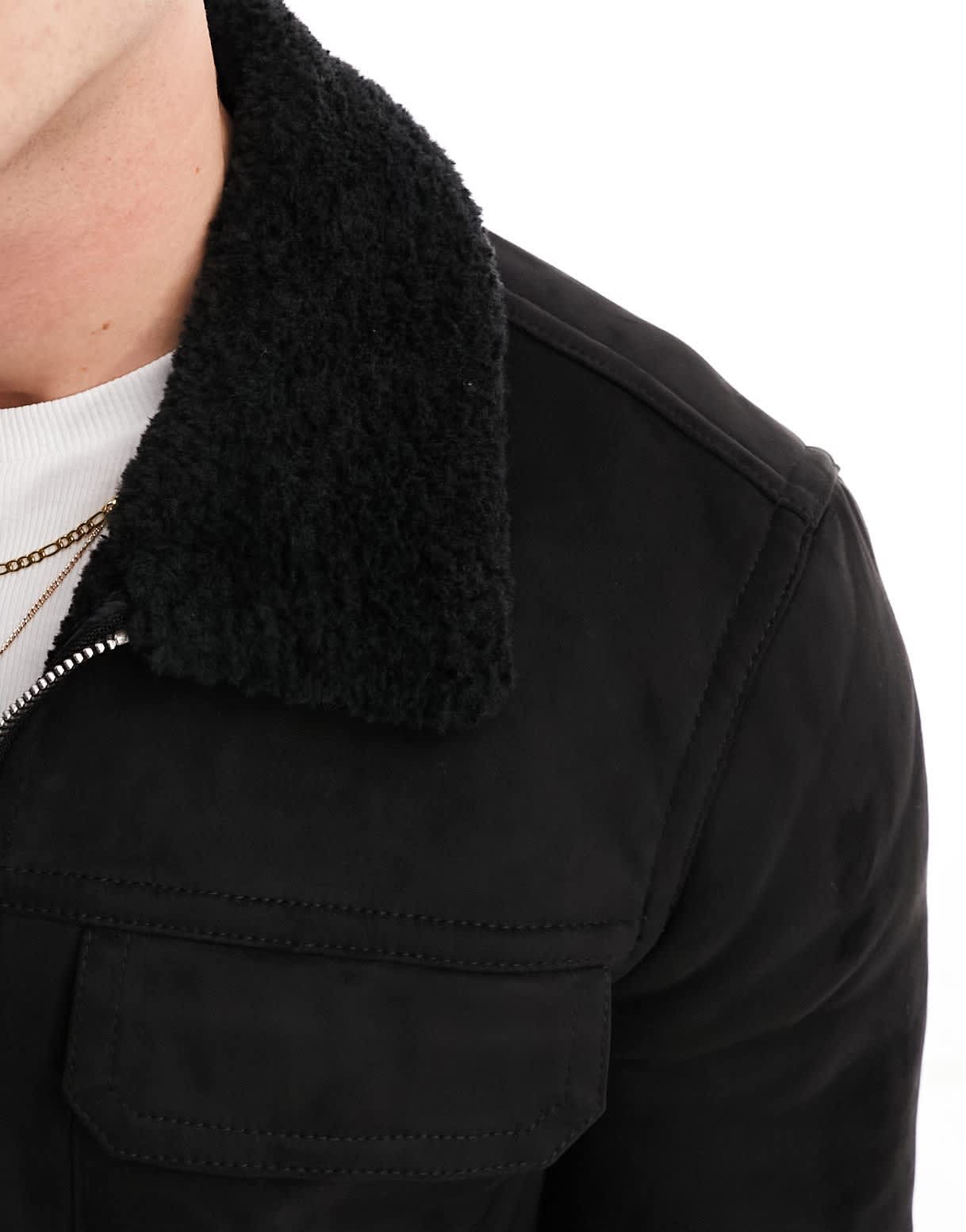 River Island shearling jacket in black - ASOS Sample Sale EU Store