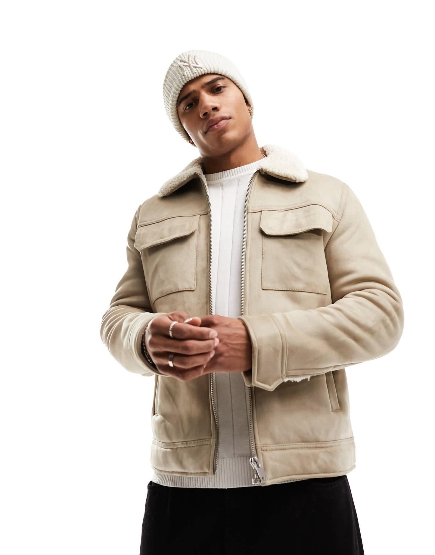 River Island shearling jacket in stone - ASOS Sample Sale EU Store