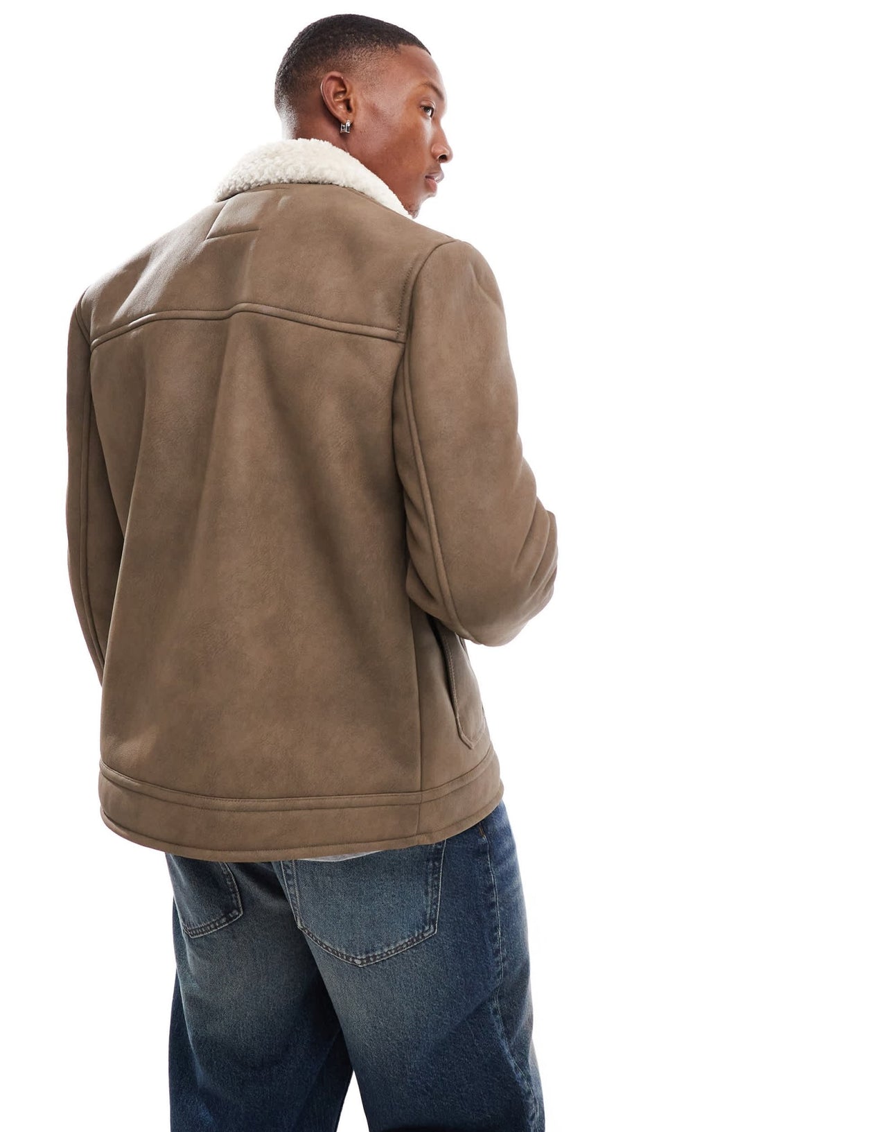 River Island shearling nubuck aviator jacket in beige - ASOS Sample Sale EU Store