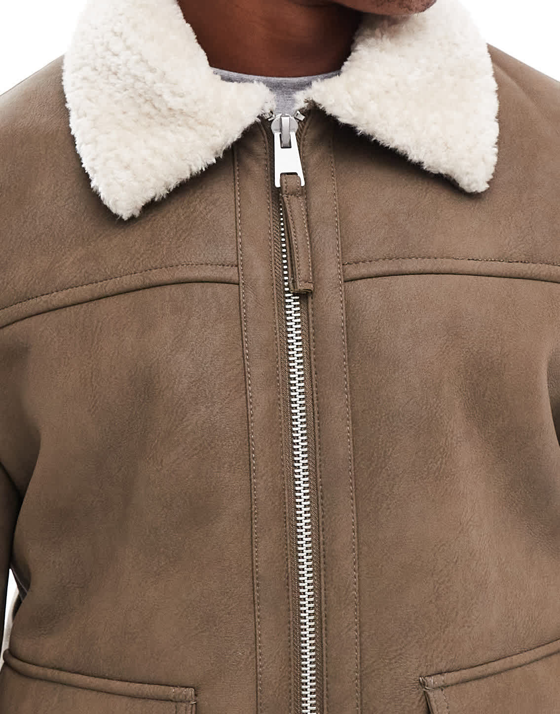River Island shearling nubuck aviator jacket in beige - ASOS Sample Sale EU Store